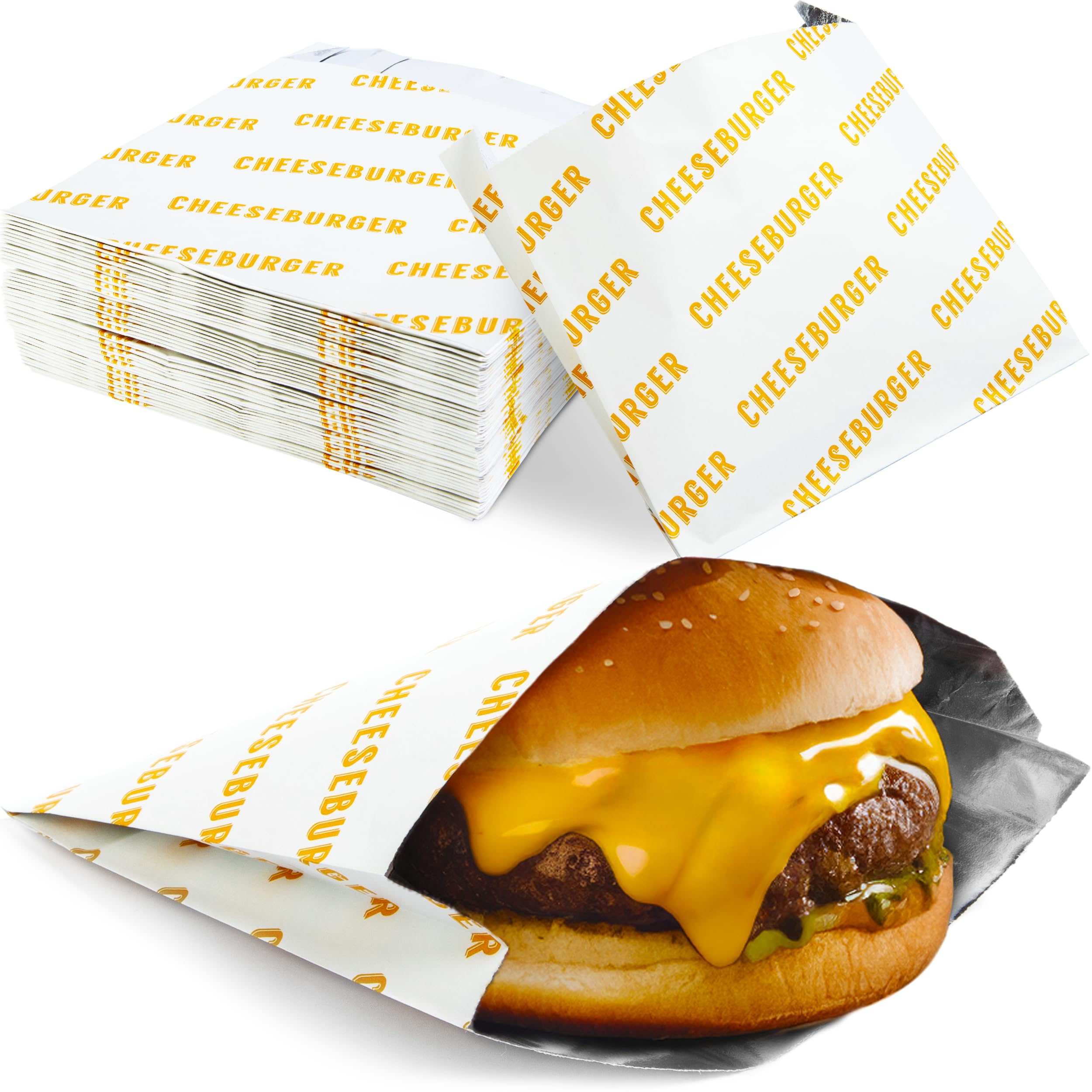 Retro, Restaurant Grade Grease-Proof Burger Wrappers 100 Pk. Heat Proof, Pro Quality Bulk Cheeseburger Bags Are Bpa Free. Large,
