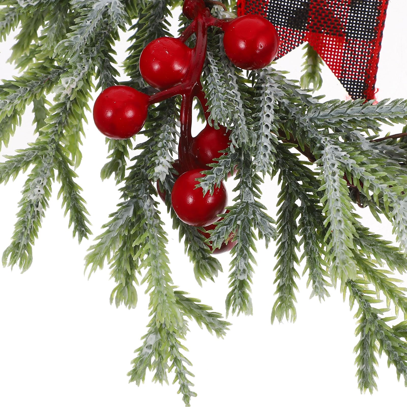 2 Pcs Christmas Small Wreaths for Kitchen Cabinets -10 Red Berry & Plaid Ribbon Bows Mini Christmas Window Wreaths Home Party Xm