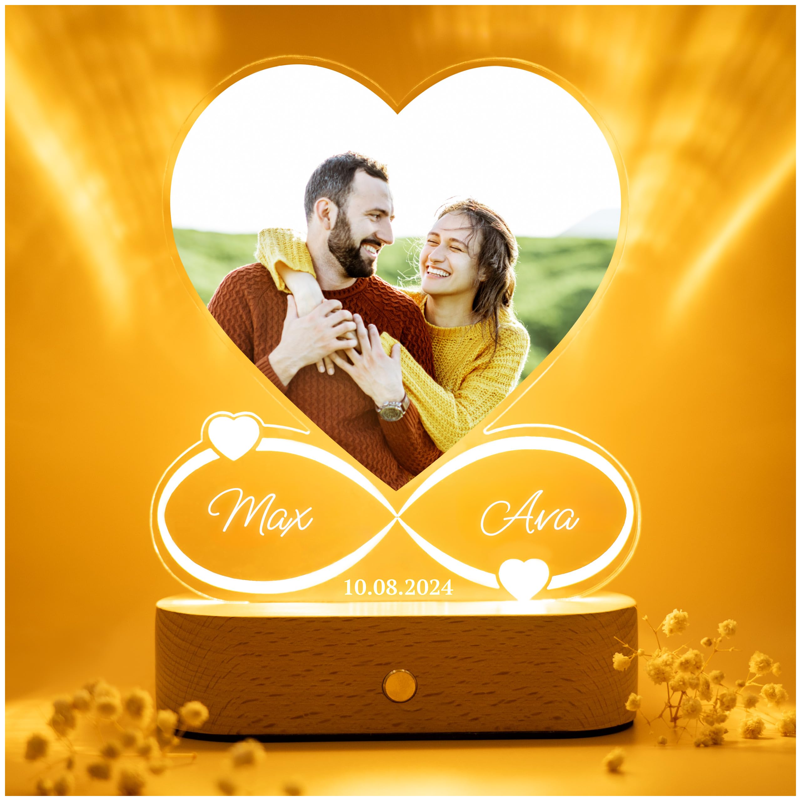 florithings Unique Gifts for Boyfriend Girlfriend - Customized LED Picture Frame - Gift for Anniversary Valentines Day Wedding o