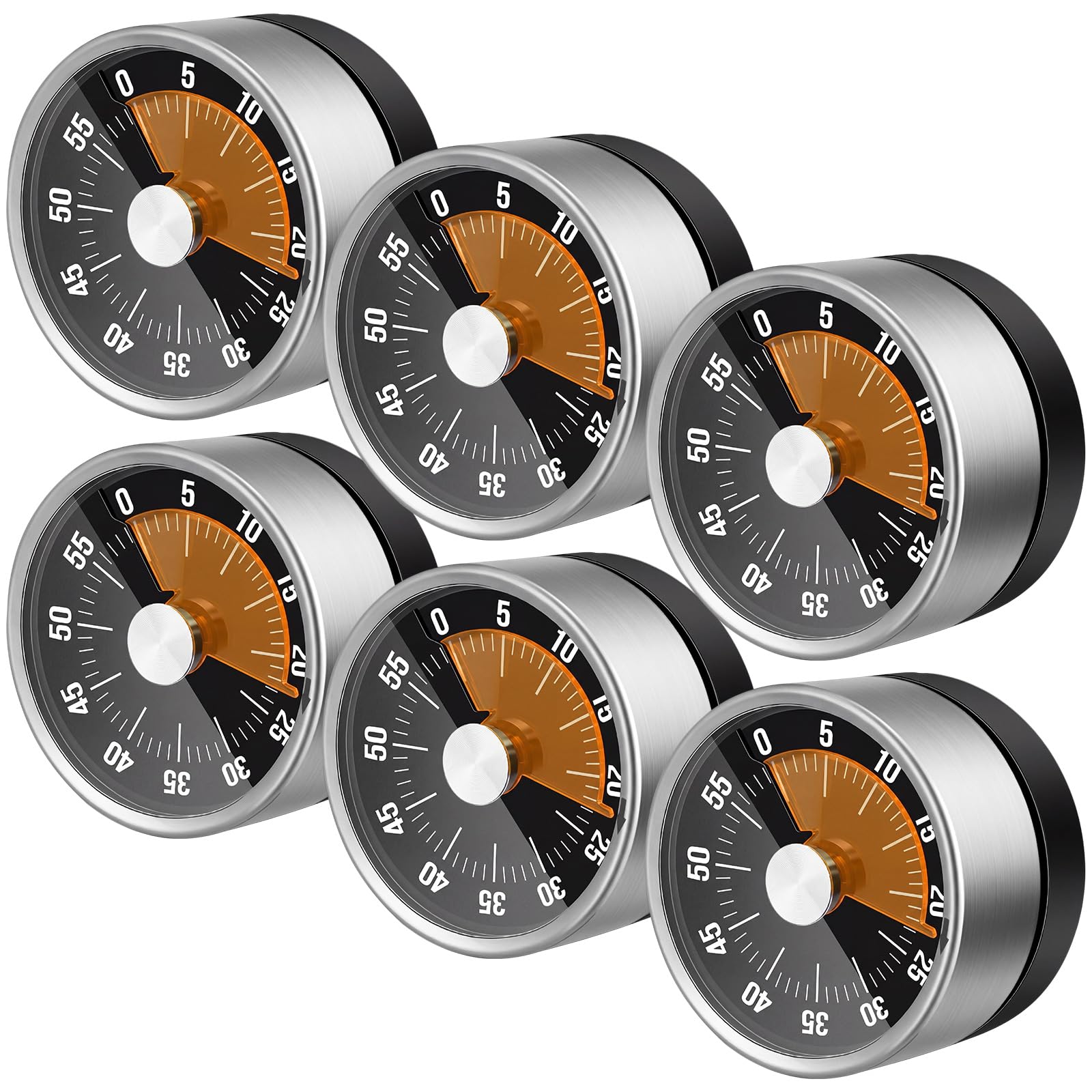 Relaxweex 6 Pcs 60 Minute Visual Kitchen Timer Small Classroom Timers with Loud Alarm Stainless Steel Mechanical Timers for Clas