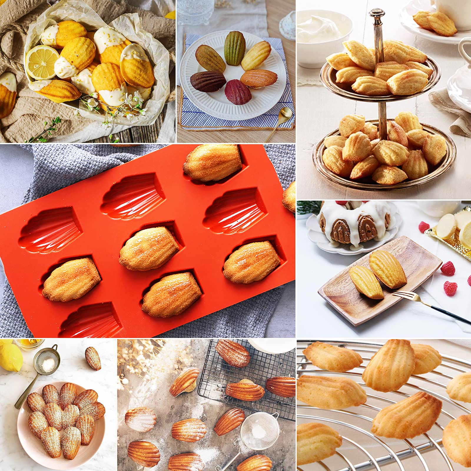 Meajore Madeleine Pan, 2 Pcs Silicone Madeline Cookies Pan, 9 Cavities Madeline Mold Nonstick Baking Pan For Make Madeleine Cook