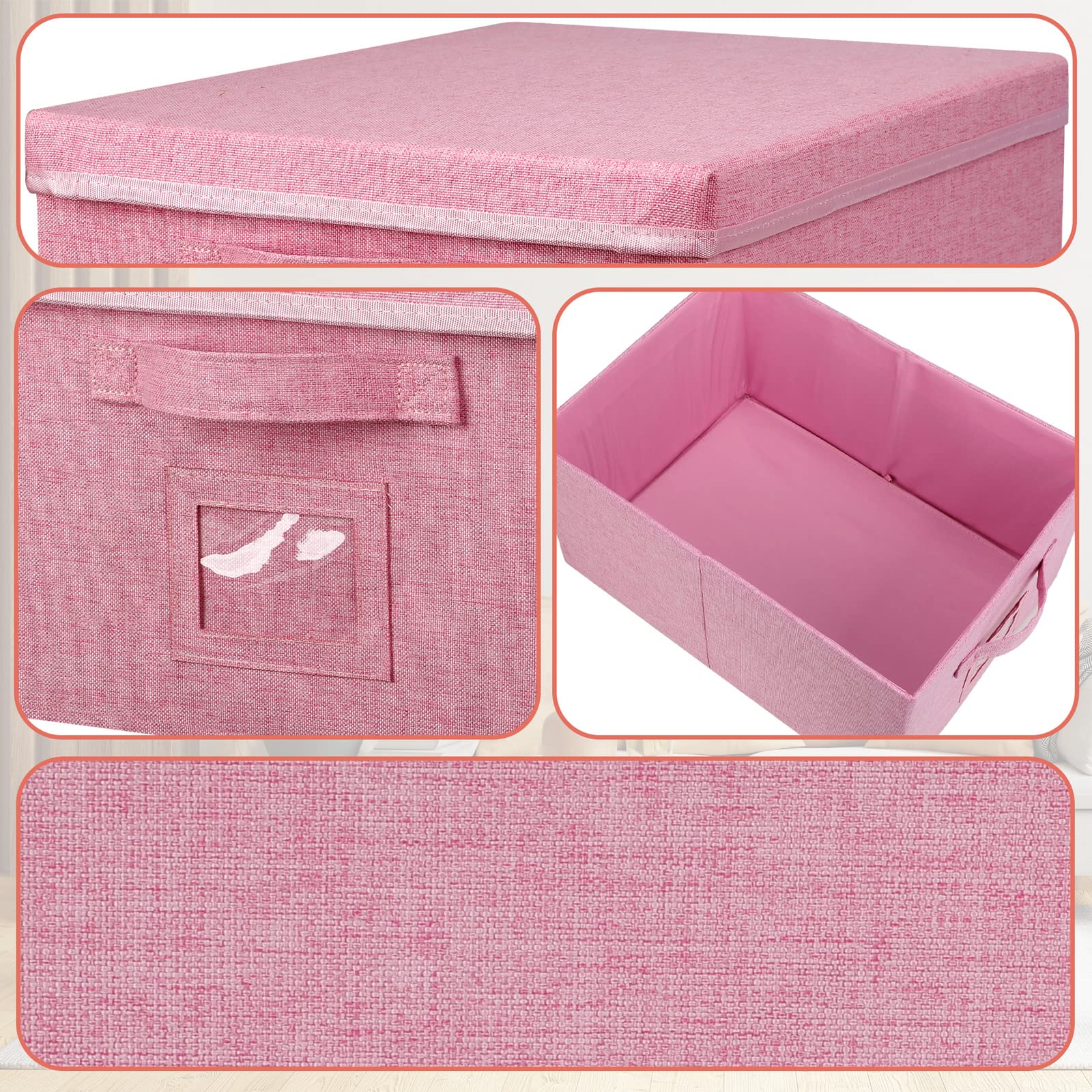 Graciadeco 22.8Qt Closet Storage Boxes With Lids Pink Folding Keepsake Storage Bins Stackable Flat Lidded Carboard Storage Conta