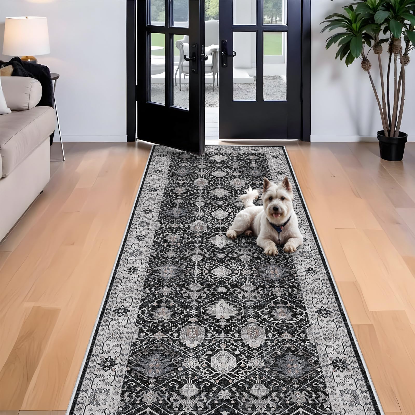 4x10 Washable Hallway Runner Rug: Oriental 10ft Extra Wide Ultra Soft Runners for Living Room Bedroom Stain Resistant Low Pile C