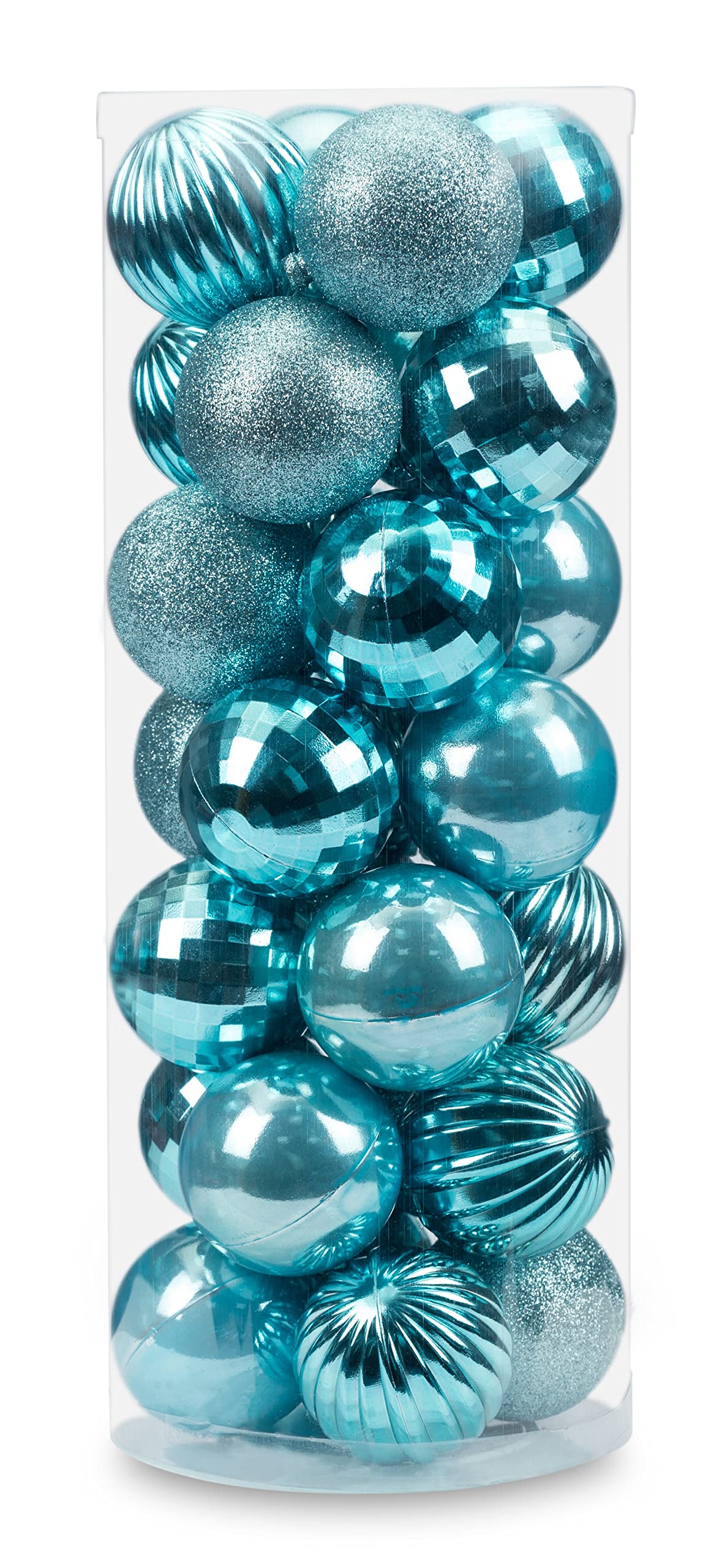 AUXO-FUN Small Size 28ct shatterproof Christmas Ball Ornaments in 4 Classic finishes for Christmas Tree Decoration (Light Blue, 