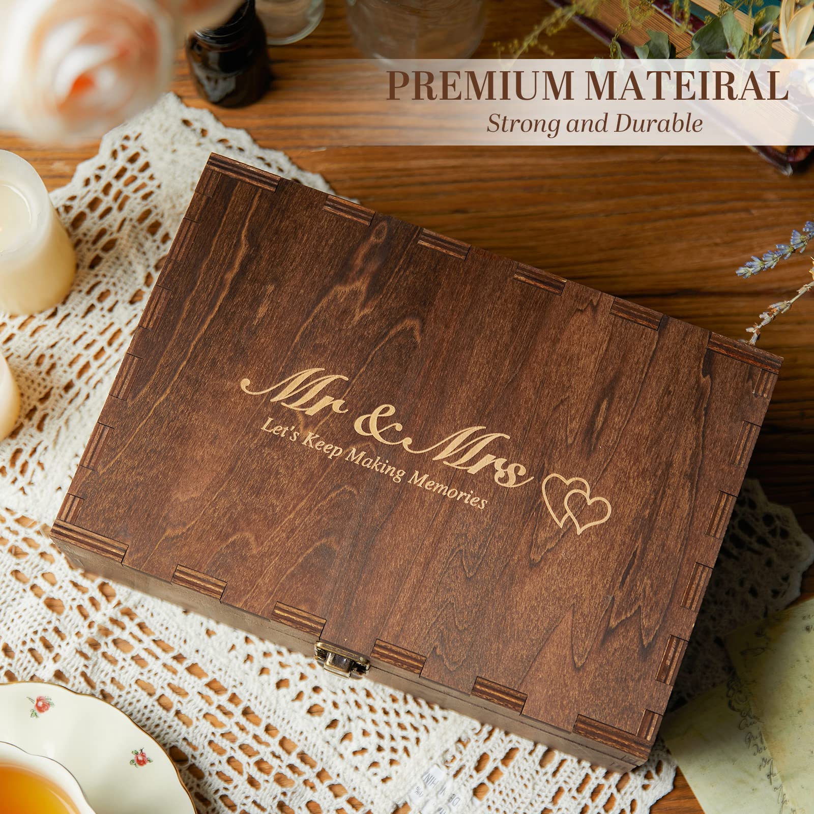 AW BRIDAL Wedding Keepsake Box, Engraved Basswood Memories Storage, Mr & Mrs Design, Ideal Bridal Shower & Engagement Gift