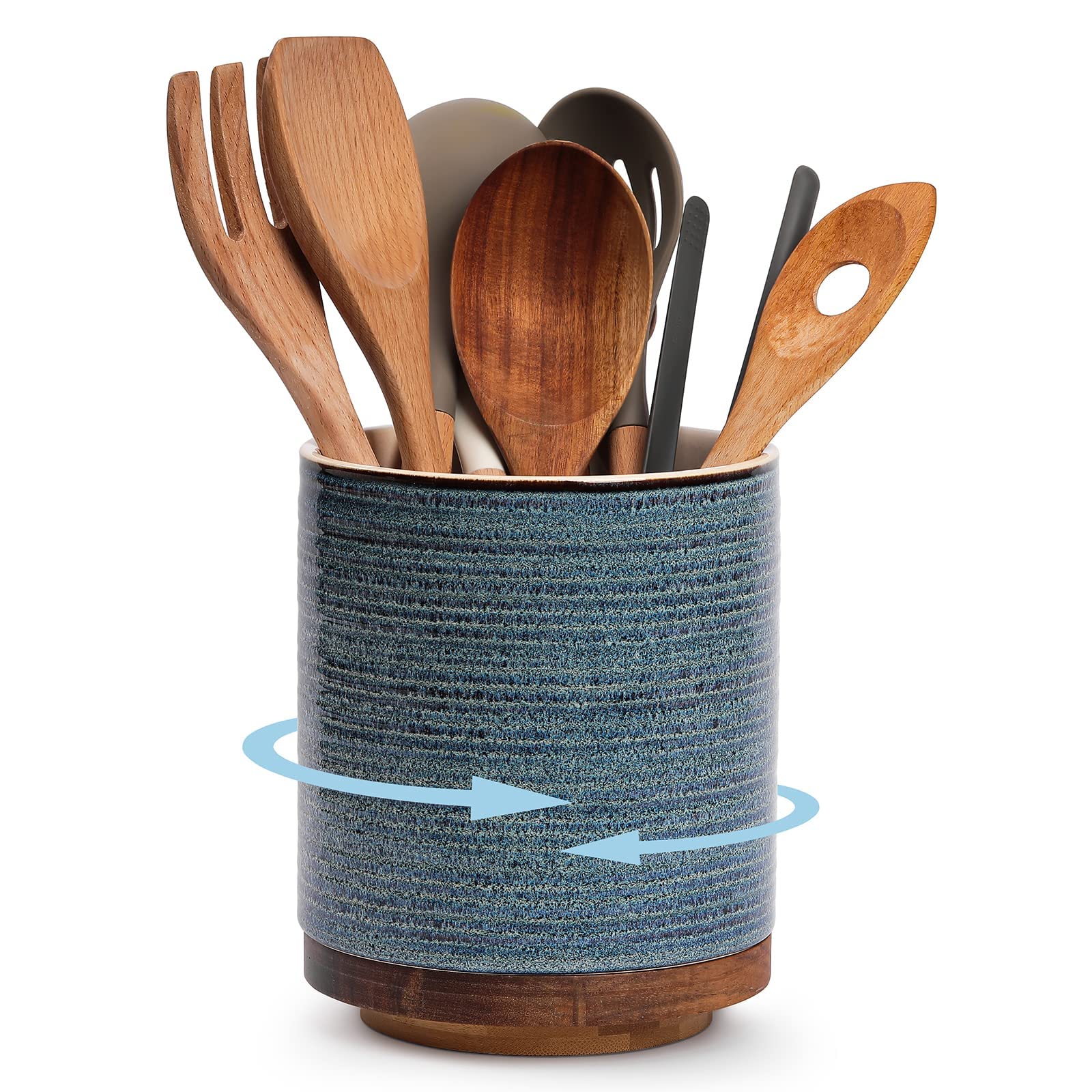 DOWAN Utensil Holder, 360 Rotating Extra Large Cooking Utensil Holder, 7.6 Kitchen Utensil Holder for Countertop, Utensil Crock 