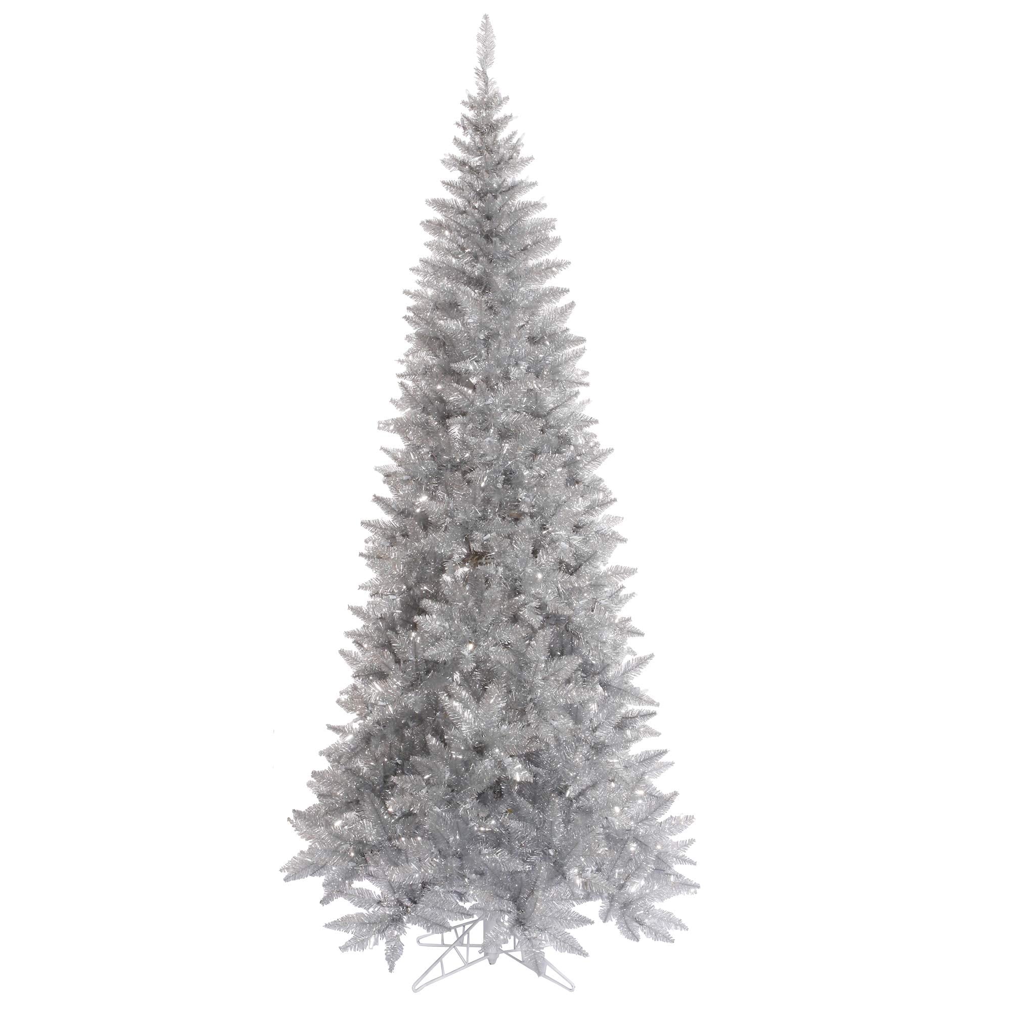 Vickerman 6.5' Silver Tinsel Fir Slim Artificial Christmas Tree - Unlit - Faux Silver Christmas Tree - Seasonal Indoor Home Deco