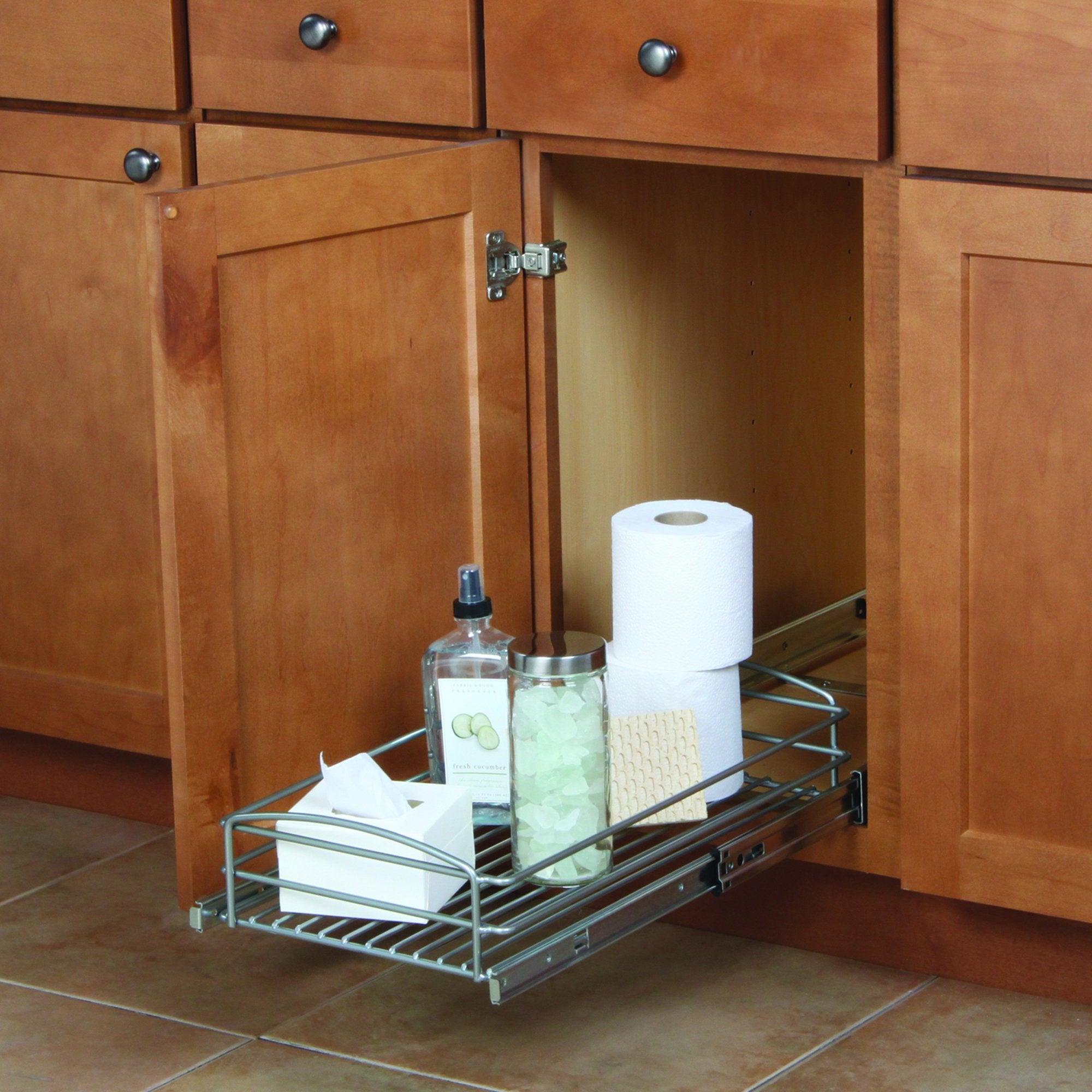 Knape & Vogt Multi-Use Pull-Out Basket Cabinet Organizer, 5.32-Inch By 11.75-Inch By 20-Inch, Frosted Nickel