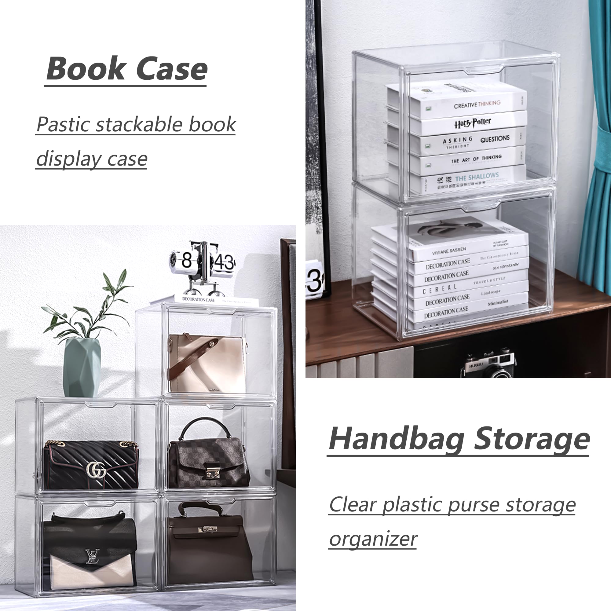 Lxlxxl Acrylic Box Display Case, Clear Plastic Stackable Storage Bins With Magnetic Attraction Lid, Showcase For Cosmetic, Large