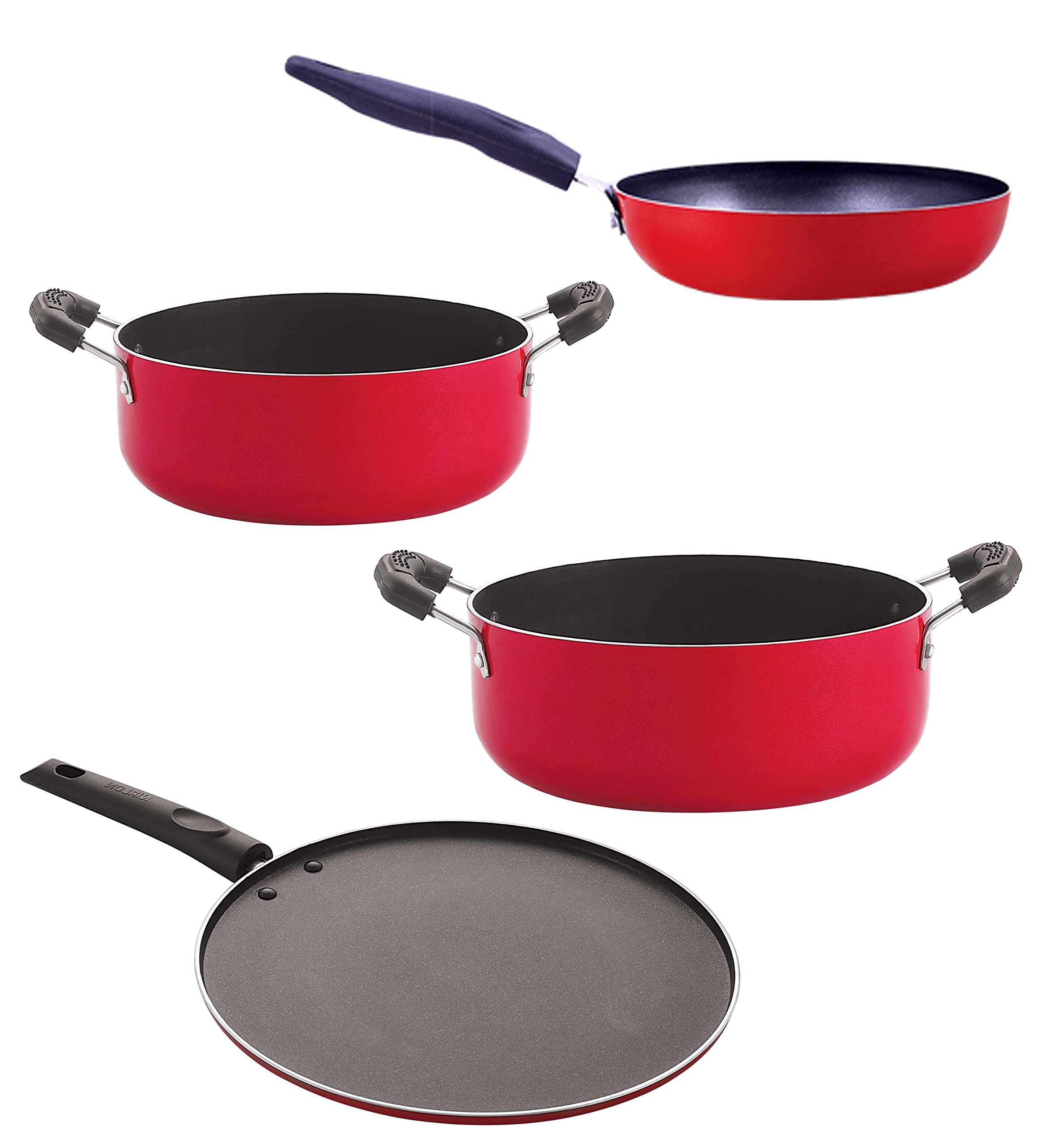 Nirlon Aluminium Nonstick Cookware Set Combo, 4 Pieces(Cvg_Cs26_St11_Cs24)