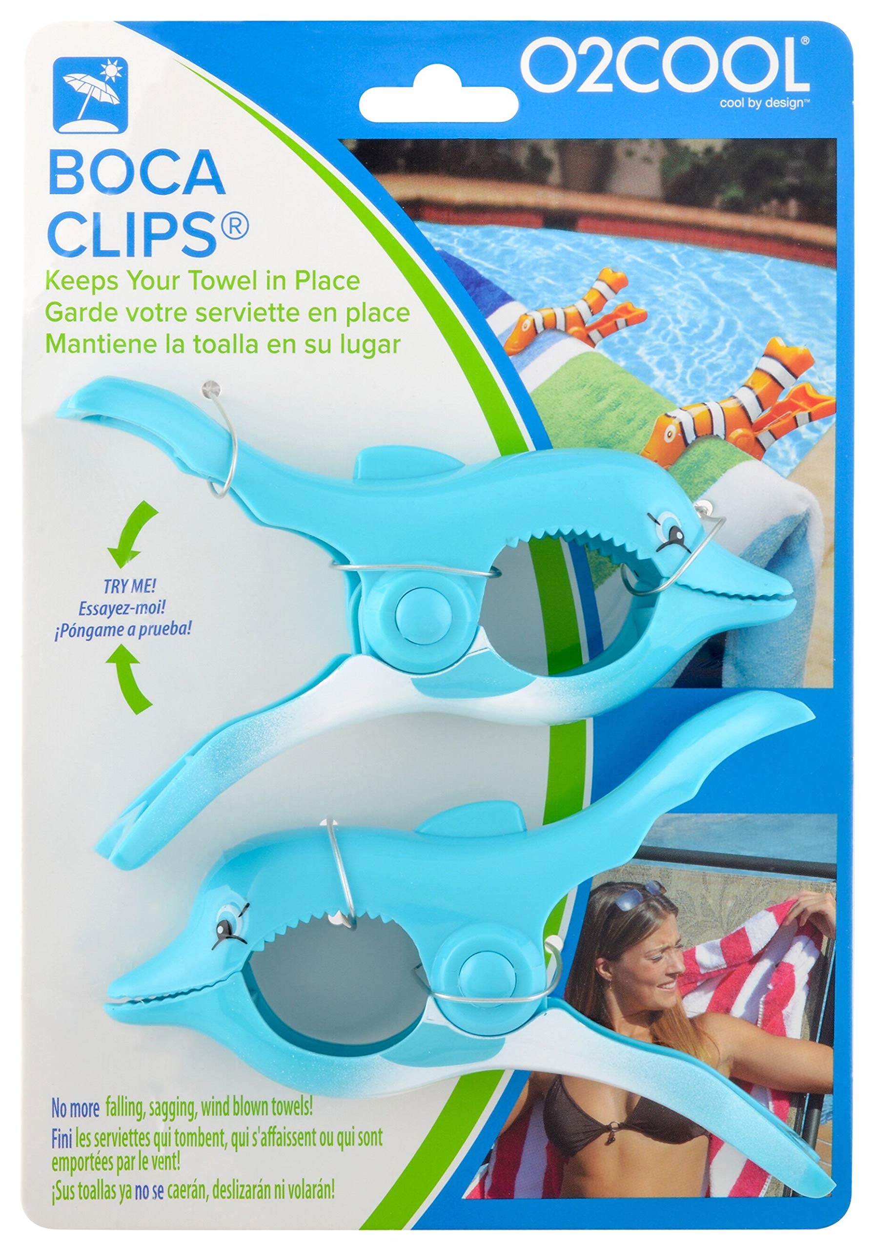 O2Cool Bocaclips - Beach Towel Clips For Beach Chairs, Patio And Pool Accessories - (Dolphin) 2 Count