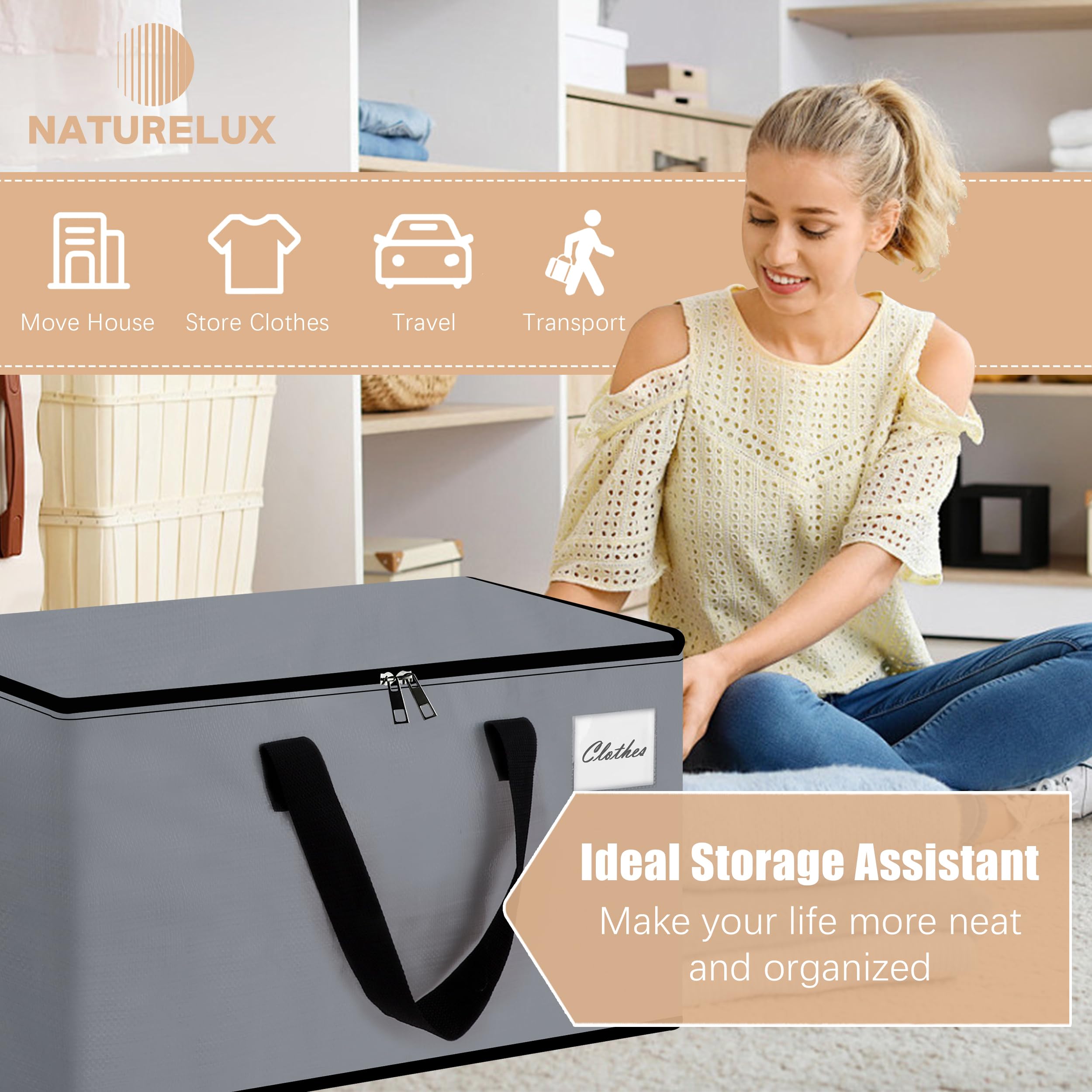 Naturelux Heavy Duty Moving Bags And Moving Boxes - Extra Large Packing Bags And Storage Totes, Collapsible And Foldable Option