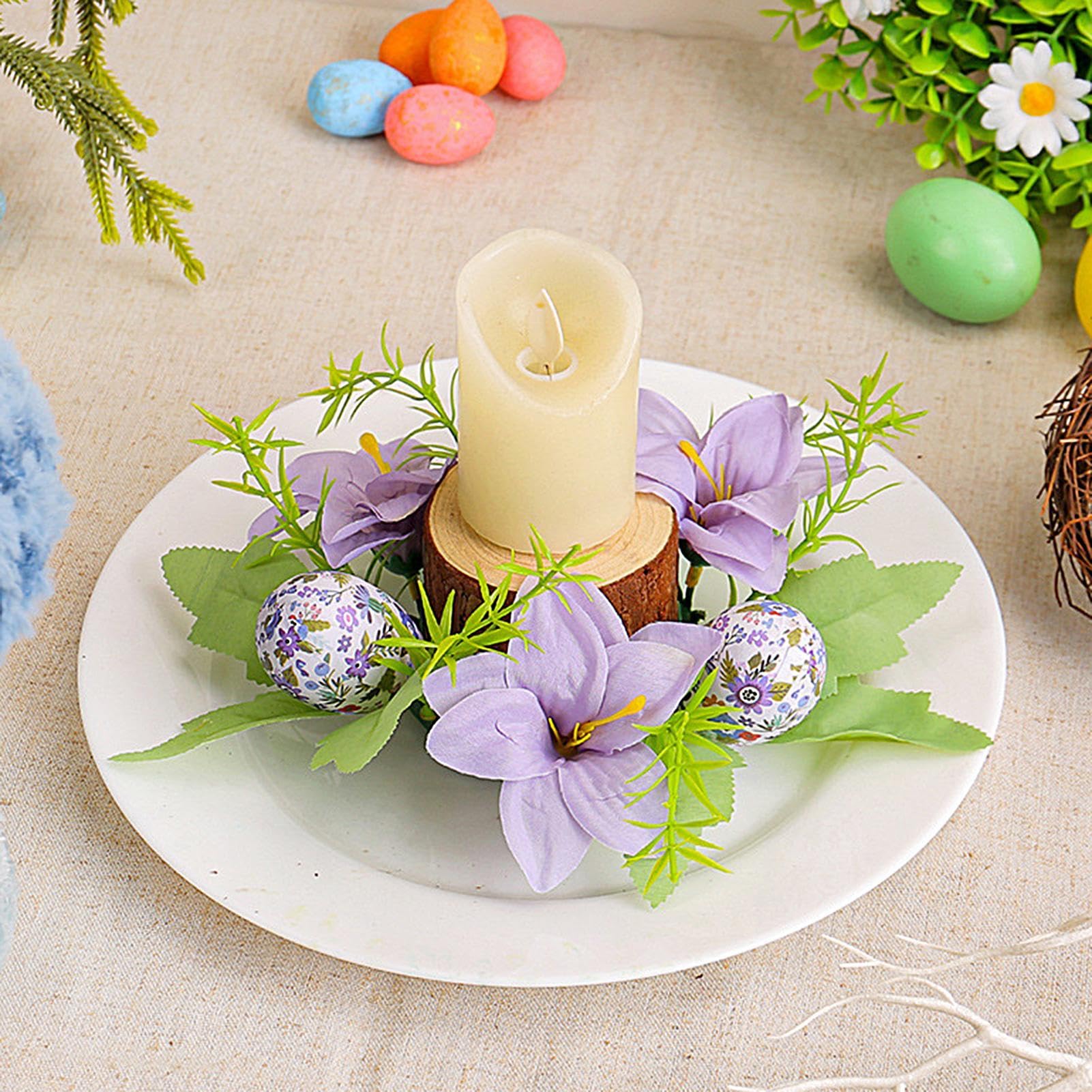 Easter Egg Candle Rings Wreaths | Easter Candle Rings Wreaths,Farmhouse Artificial Flowers Candle Wreaths Holiday Candle Rings,S