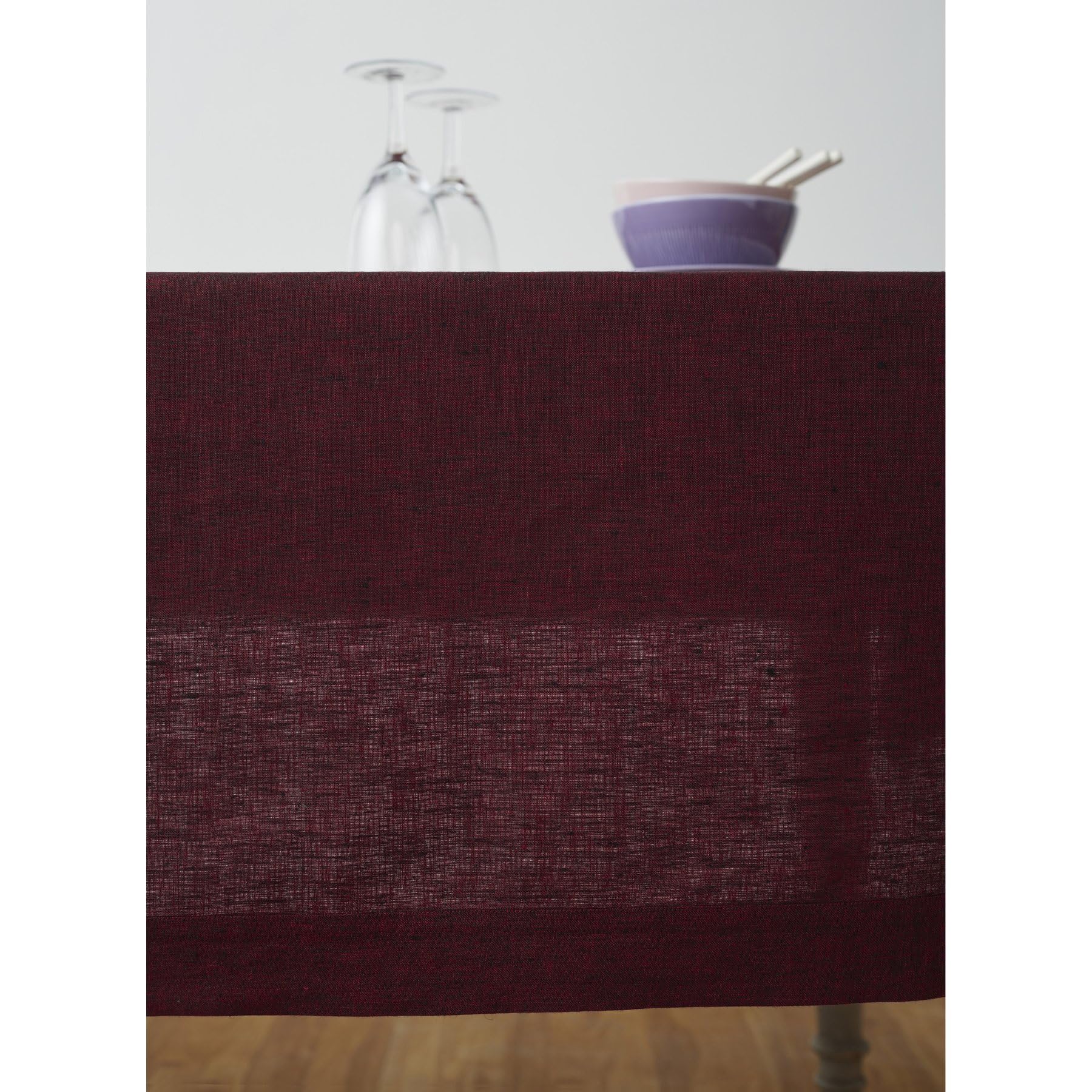 Solino Home Linen Tablecloth 108'' L X 60'' W Inch - 100% Pure Linen Red Garnet Table Cloth For Rectangle Tables - Athena, Machi