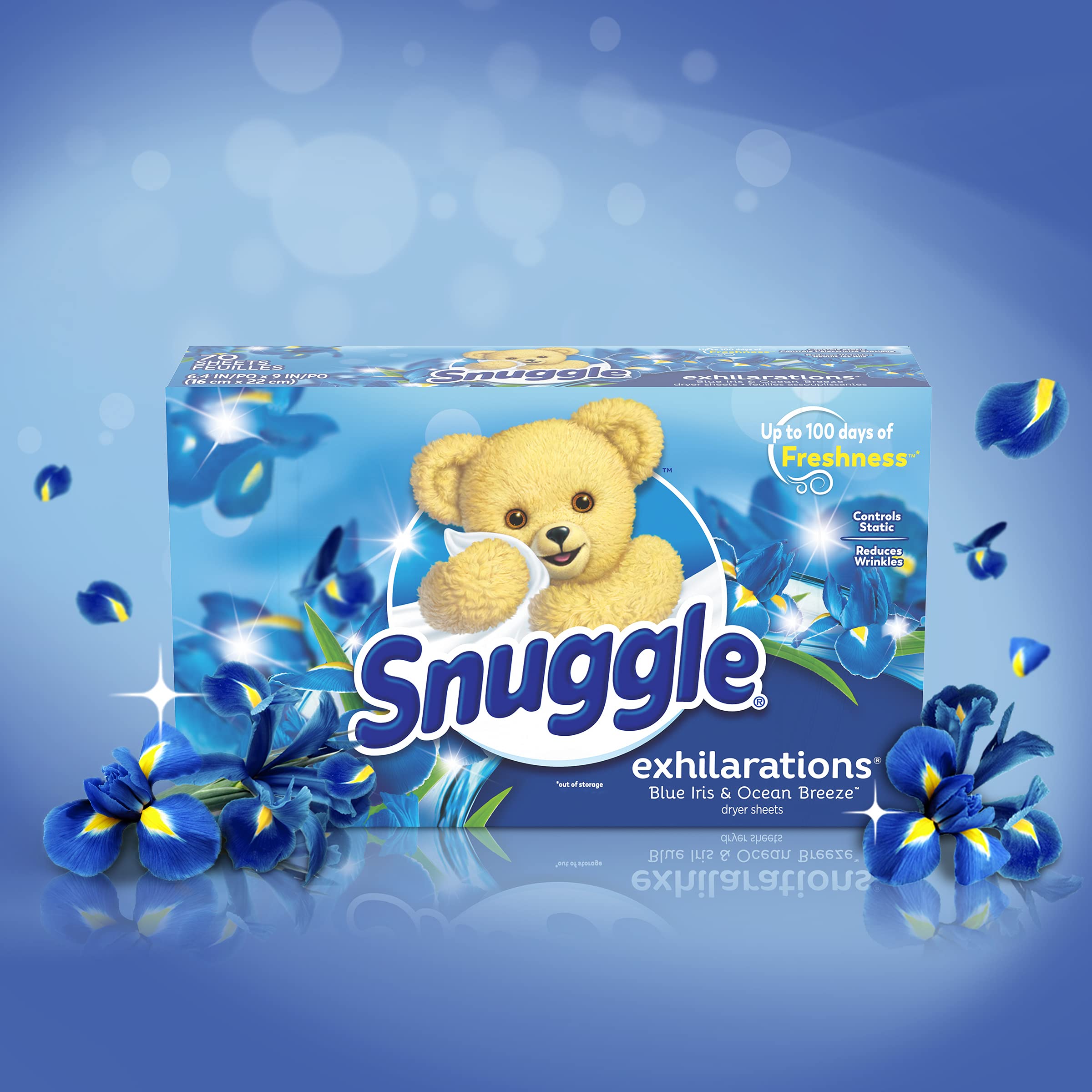 Snuggle Exhilarations Fabric Softener Dryer Sheets, Blue Iris  Ocean Breeze, 70 count
