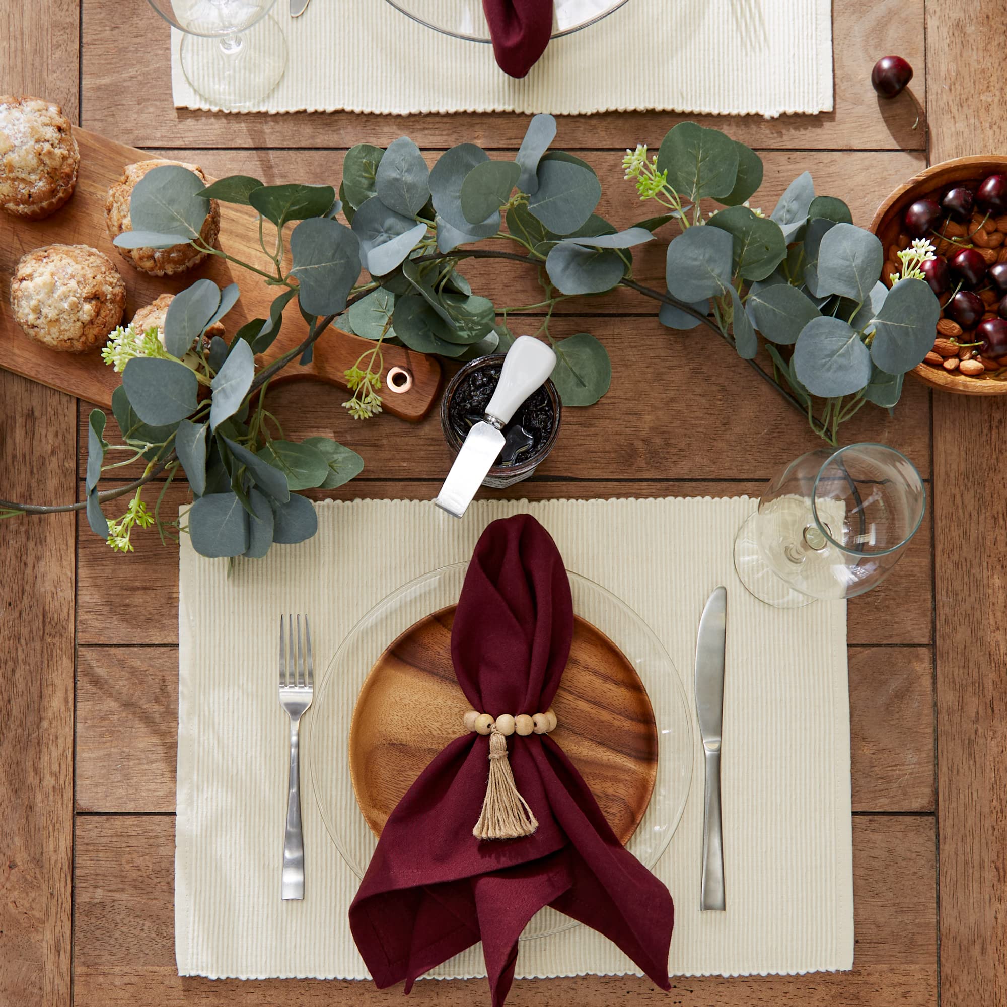 Dii Basic Everyday Ribbed Tabletop 100% Cotton, Placemat Set, 13X19, Natural, 6 Piece