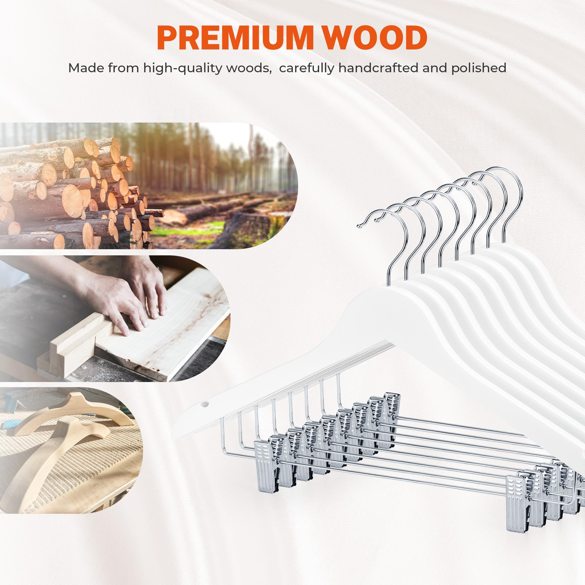 House Day Wooden Hangers With Clips 24 Pack, Wood Hangers Wooden Clothes Hanger Smooth Finish Wooden Hanger Premium Wooden Hange