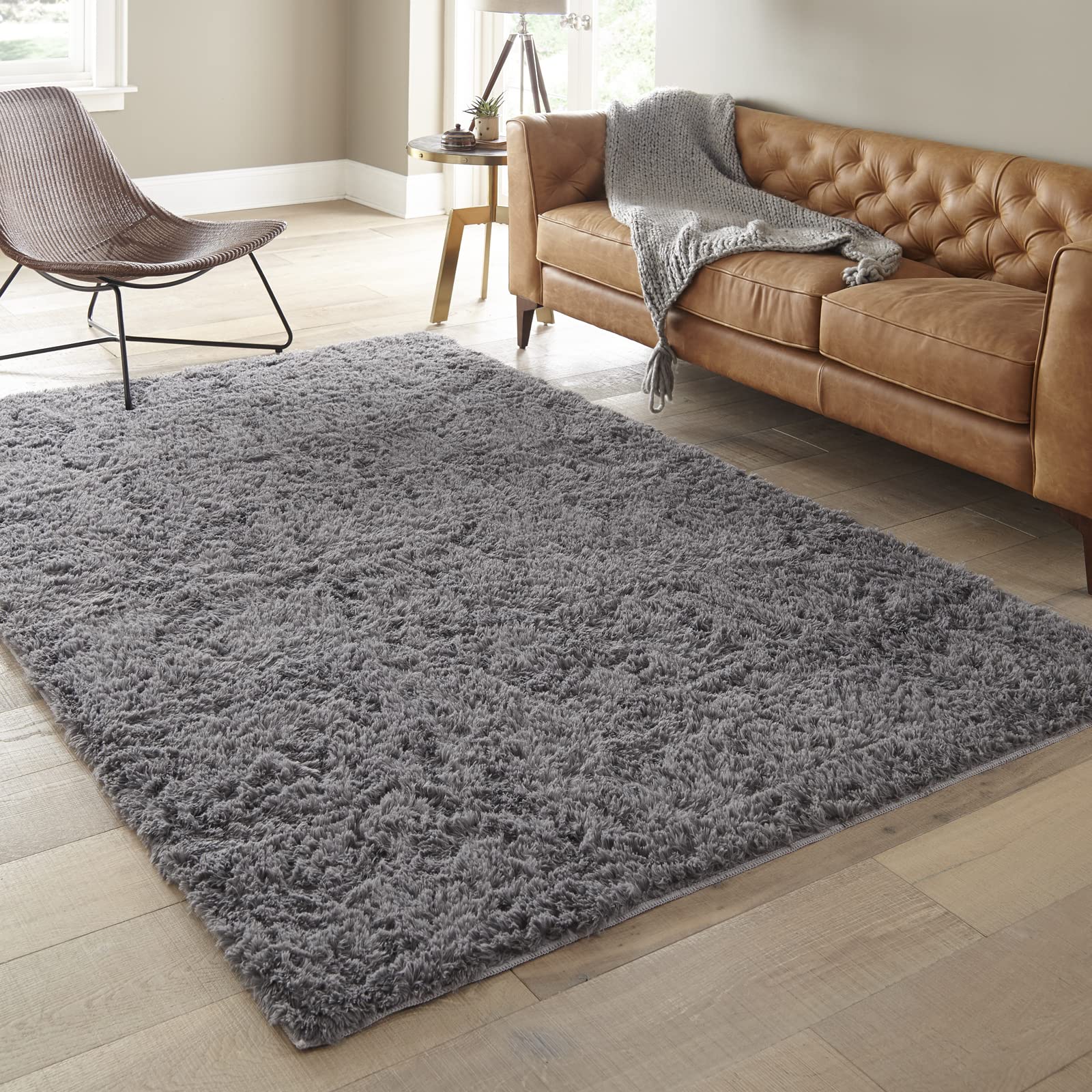 Ophanie 6x9 Area Rugs, Upgrade Non-Slip Fluffy Soft Rugs for Living Room, Large Shag Grey Fuzzy Plush Rug, Gray Shaggy Big Carpe