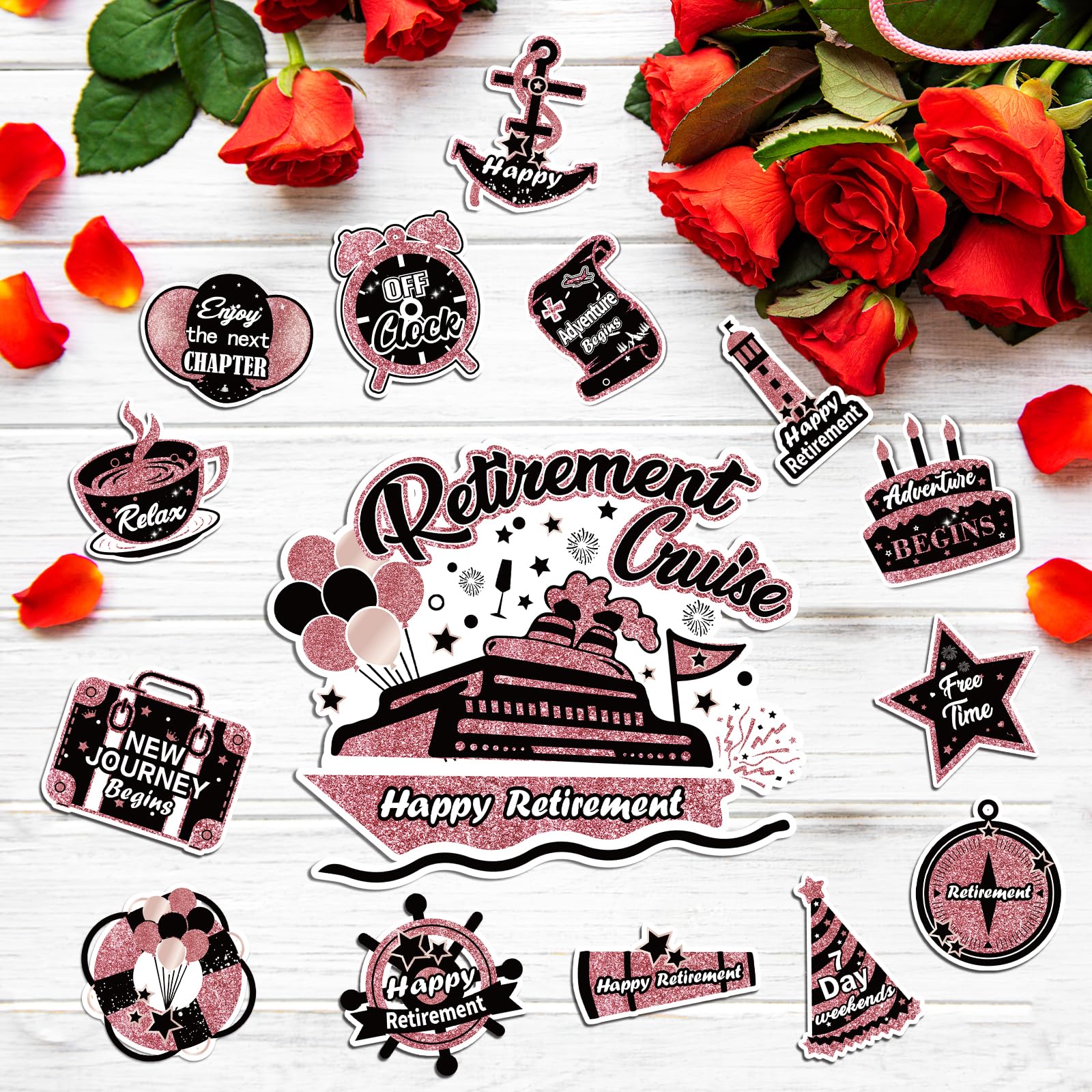 Happy Retirement Cruise Door Magnets Decorations, Rose Gold Happy Retirement Cruise Ship Door Decor Magnetic For Women Men Retir