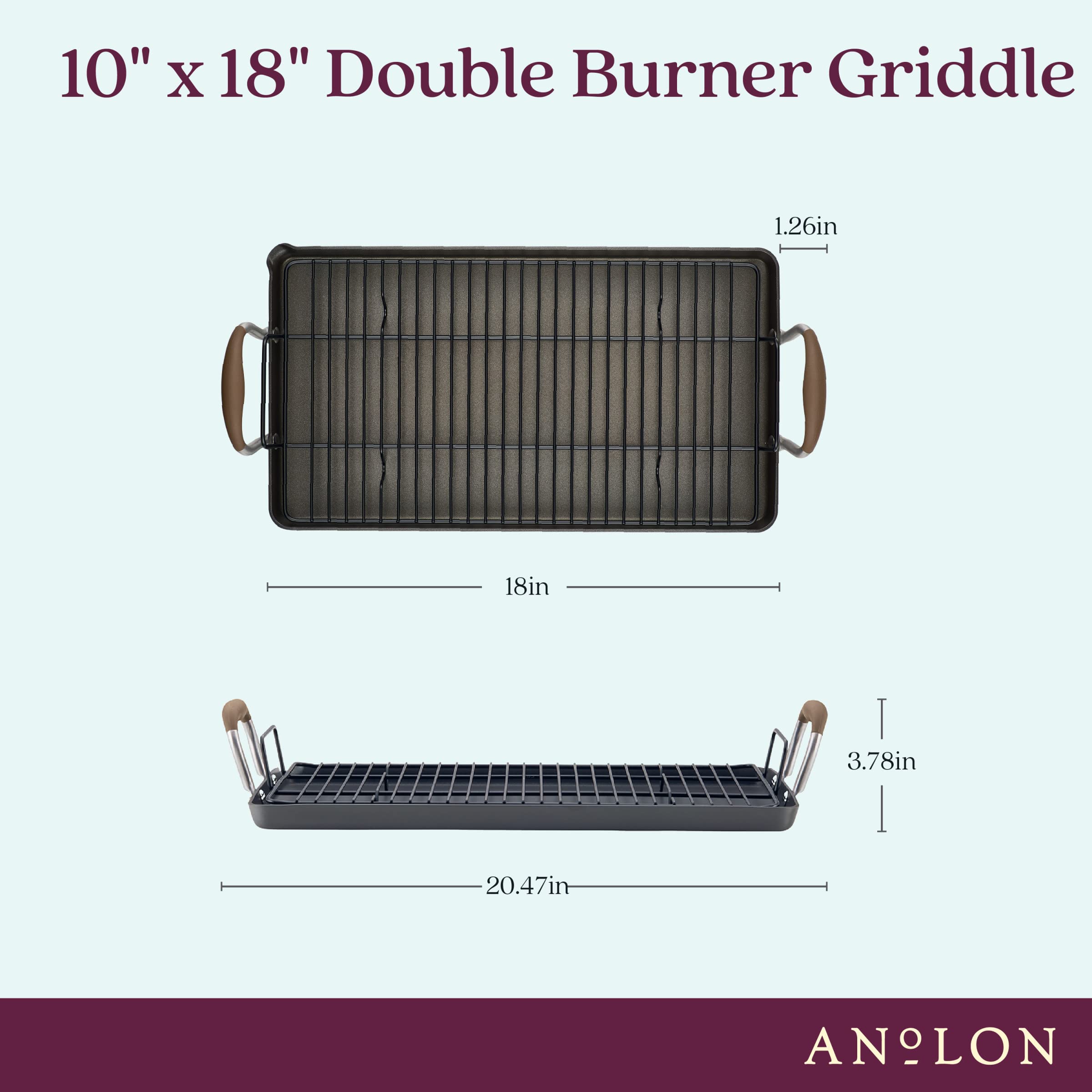 Anolon Advanced Home Hard Anodized Nonstick Double Burner Griddle/Grill Pan With Roasting Rack, 10 Inch X 18 Inch, Bronze