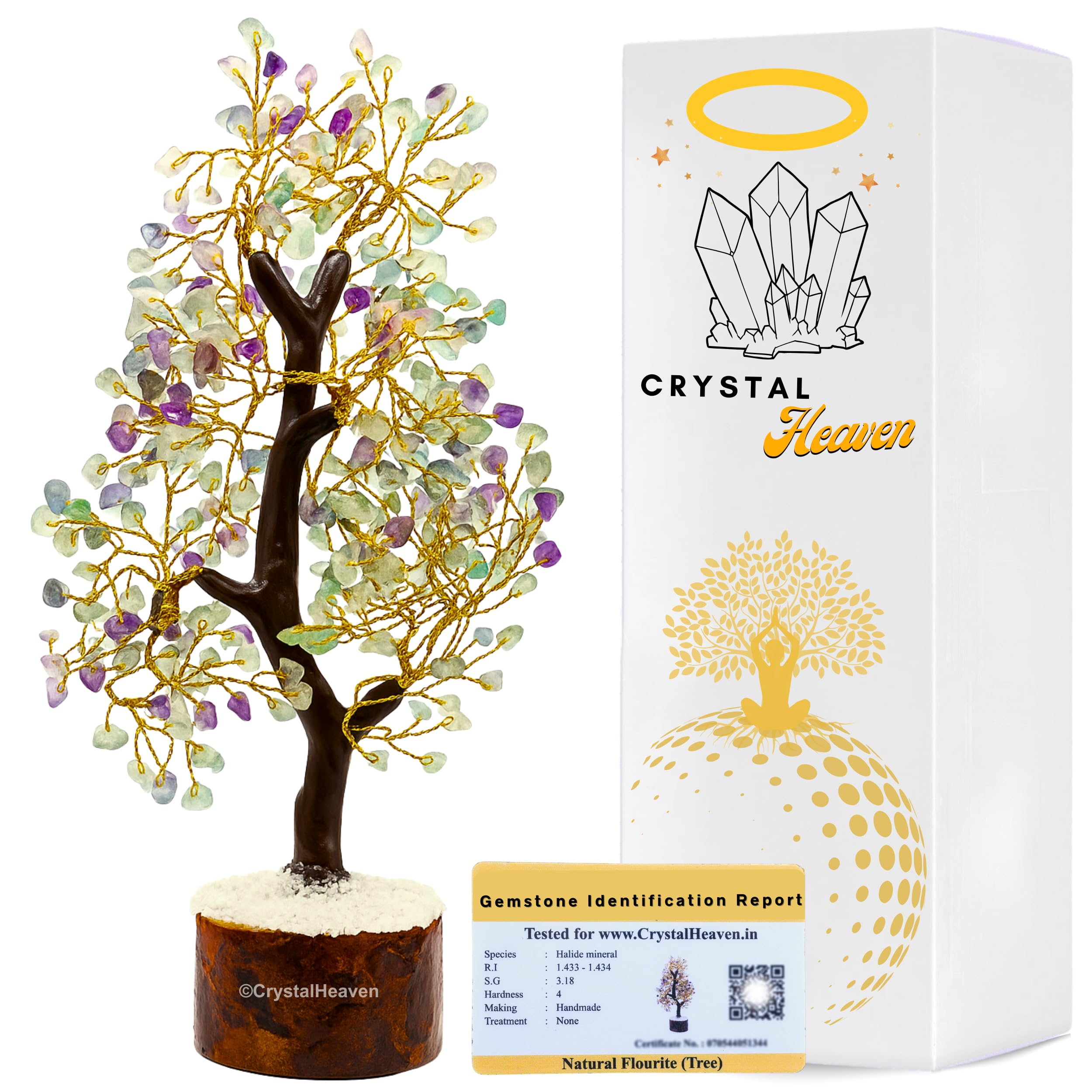 Certified Fluorite Crystal Tree For Good Luck - Healing Crystals Money Tree For Wealth, Positive Energy At Home Office - Decorat