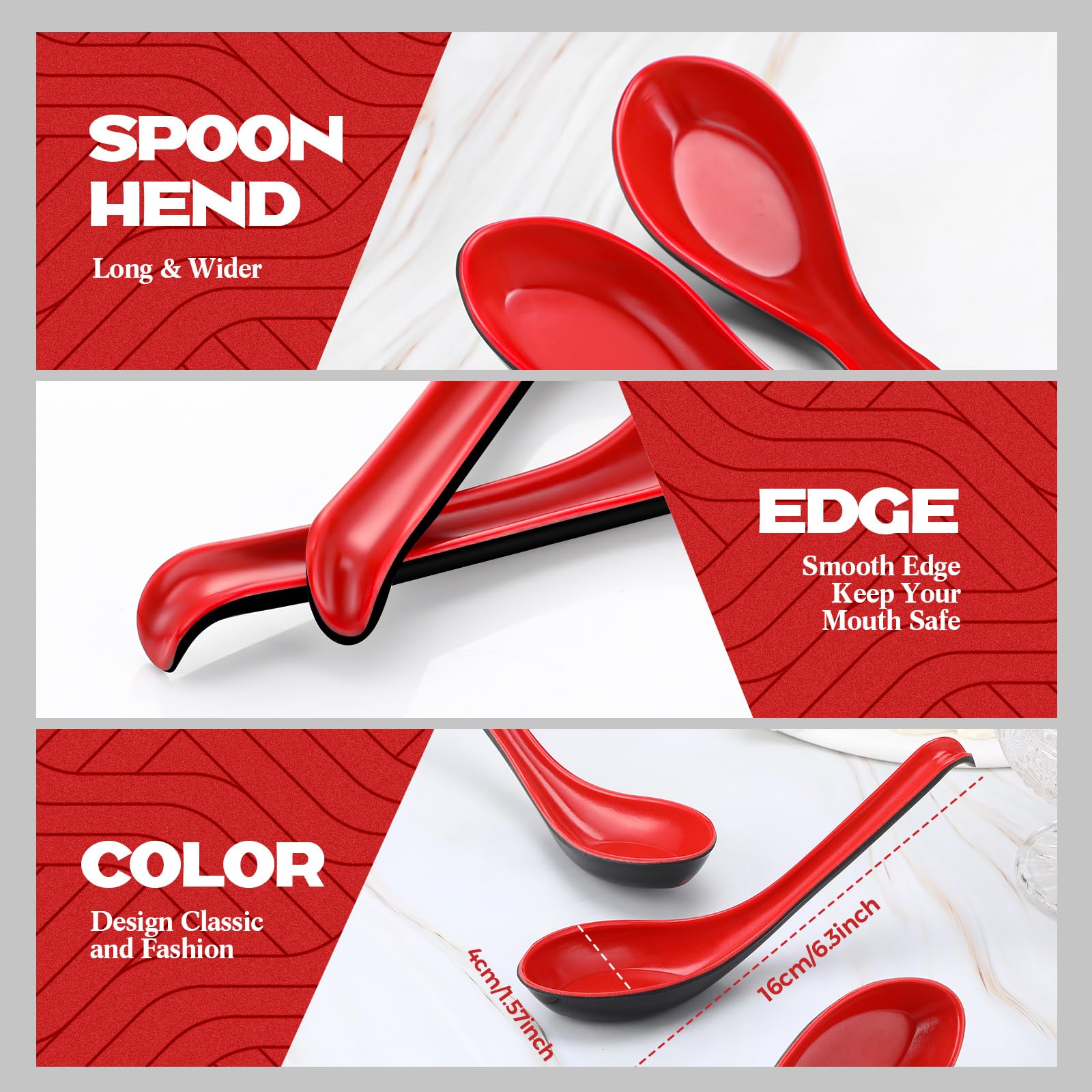 Hushee 100 Pcs Asian Chinese Soup Spoons 6.3 Inches Japanese Korean Soup Spoons Miso Soup Spoons Red And Black Spoons Bulk With