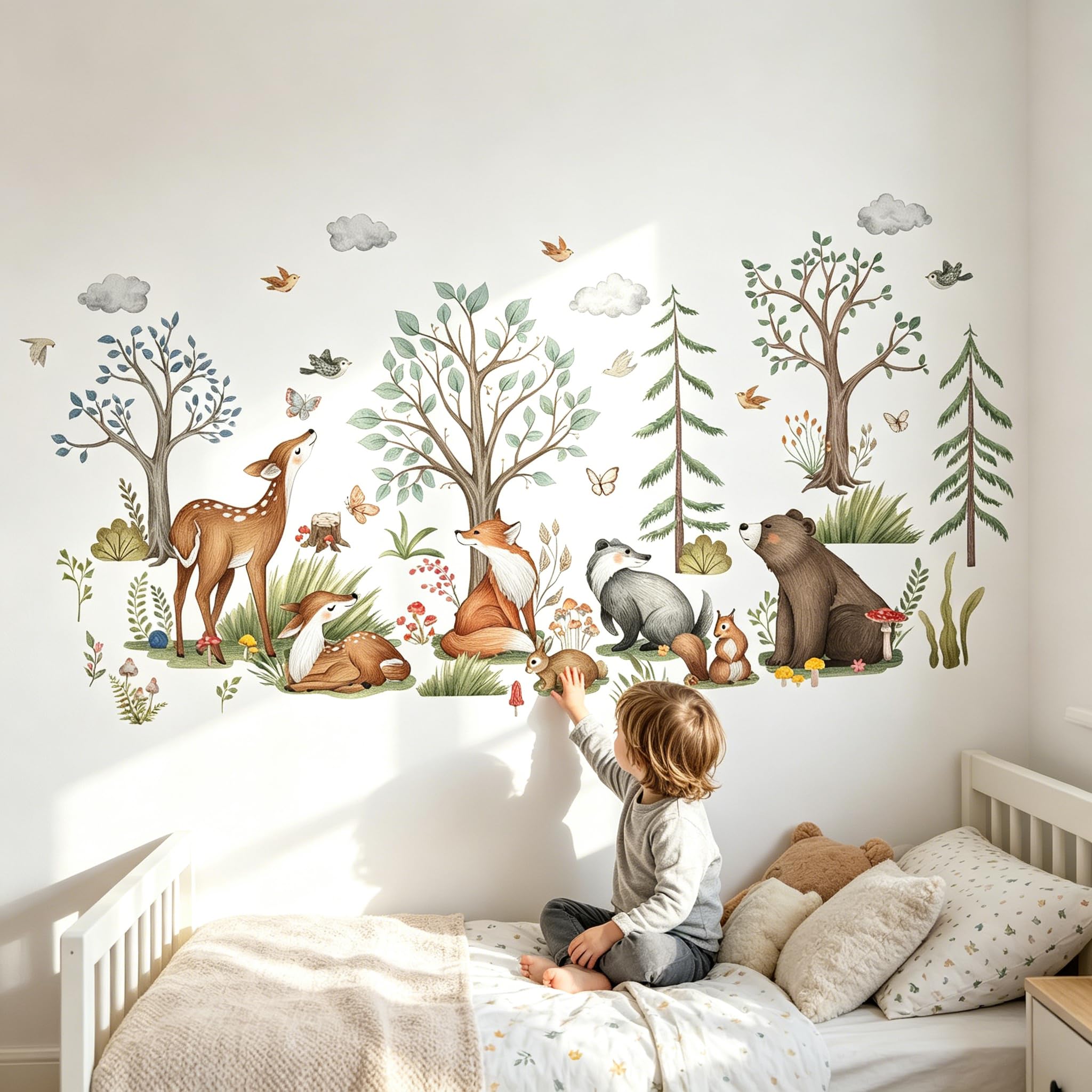 Tree Wall Decals with Animals for Nursery, Large Peel and Stick Woodland Animal Wall Stickers for Baby Room, Removable Baby Nurs