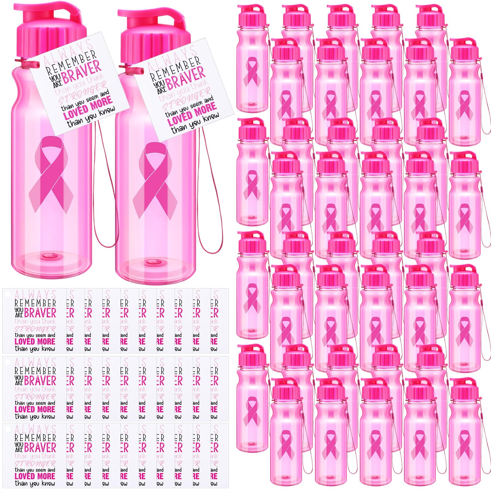 LemonRoad 40 Pcs 17 oz Breast Cancer Awareness Water Bottles Gift