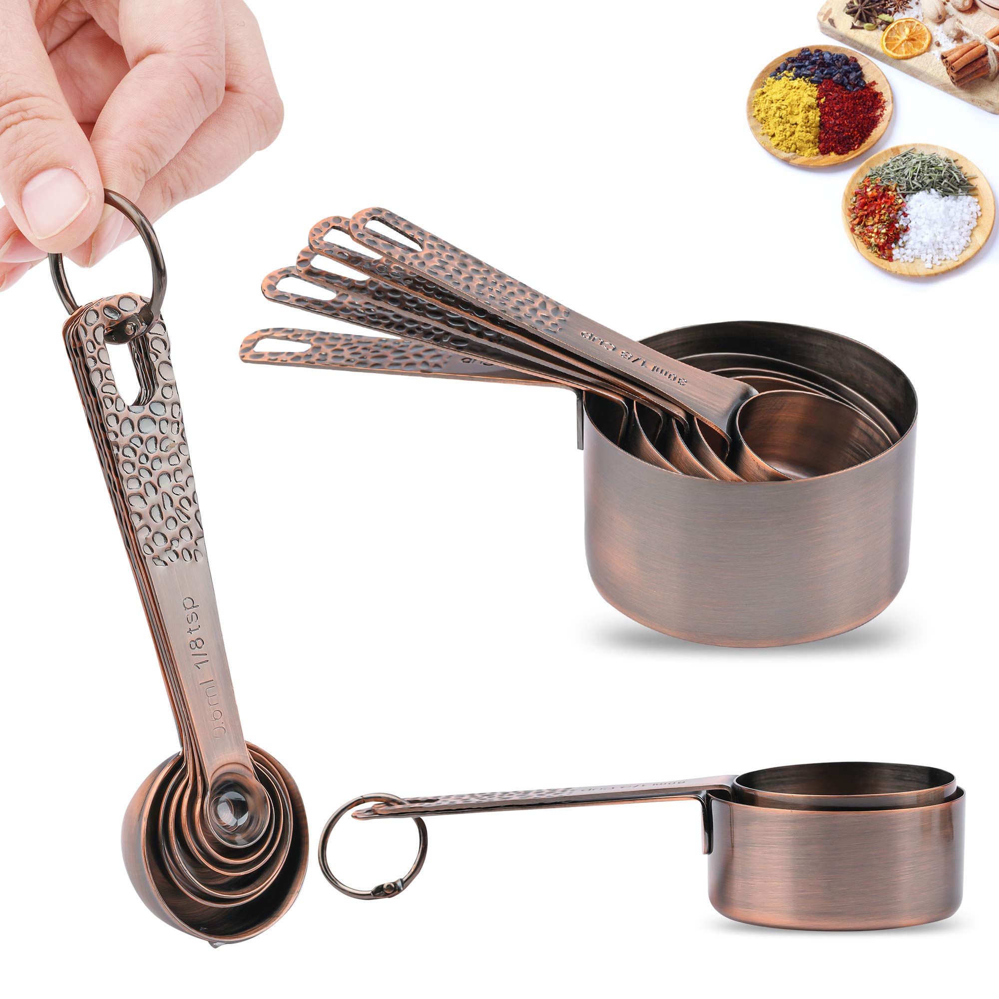 Smithcraft Copper Measuring Cups And Spoons Set For Baking & Kitchen, Stainless Steel Measuring Cups & Spoons Set, 5 Dry Measuri