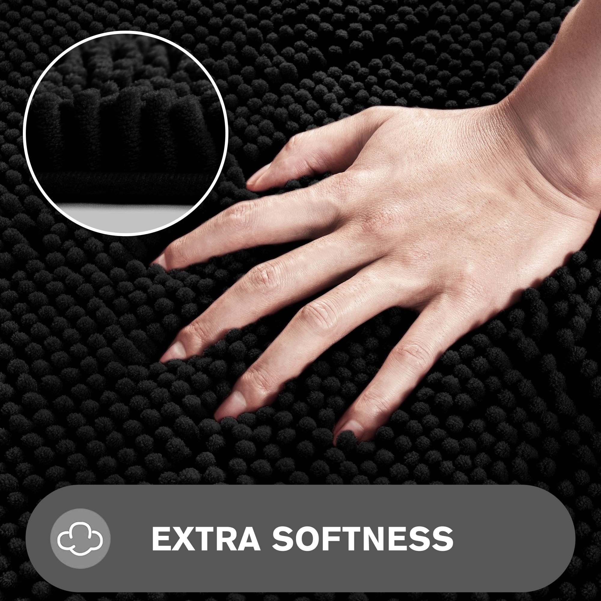 Pureswan Black Bathroom Rugs Sets 2 Piece - Absorbent And Washable Bath Mat, Non-Slip, Thick Soft Chenille Bath Rugs For Bathroo