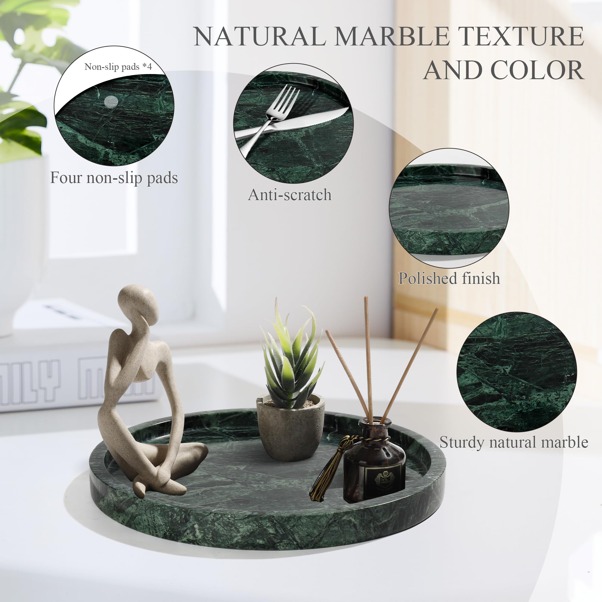 Ymxyjm 100% Natural Round Marble Tray For Bathroom, Genuine Marble Stone Vanity Tray, Luxury Storage Trays For Kitchen, Vanity,