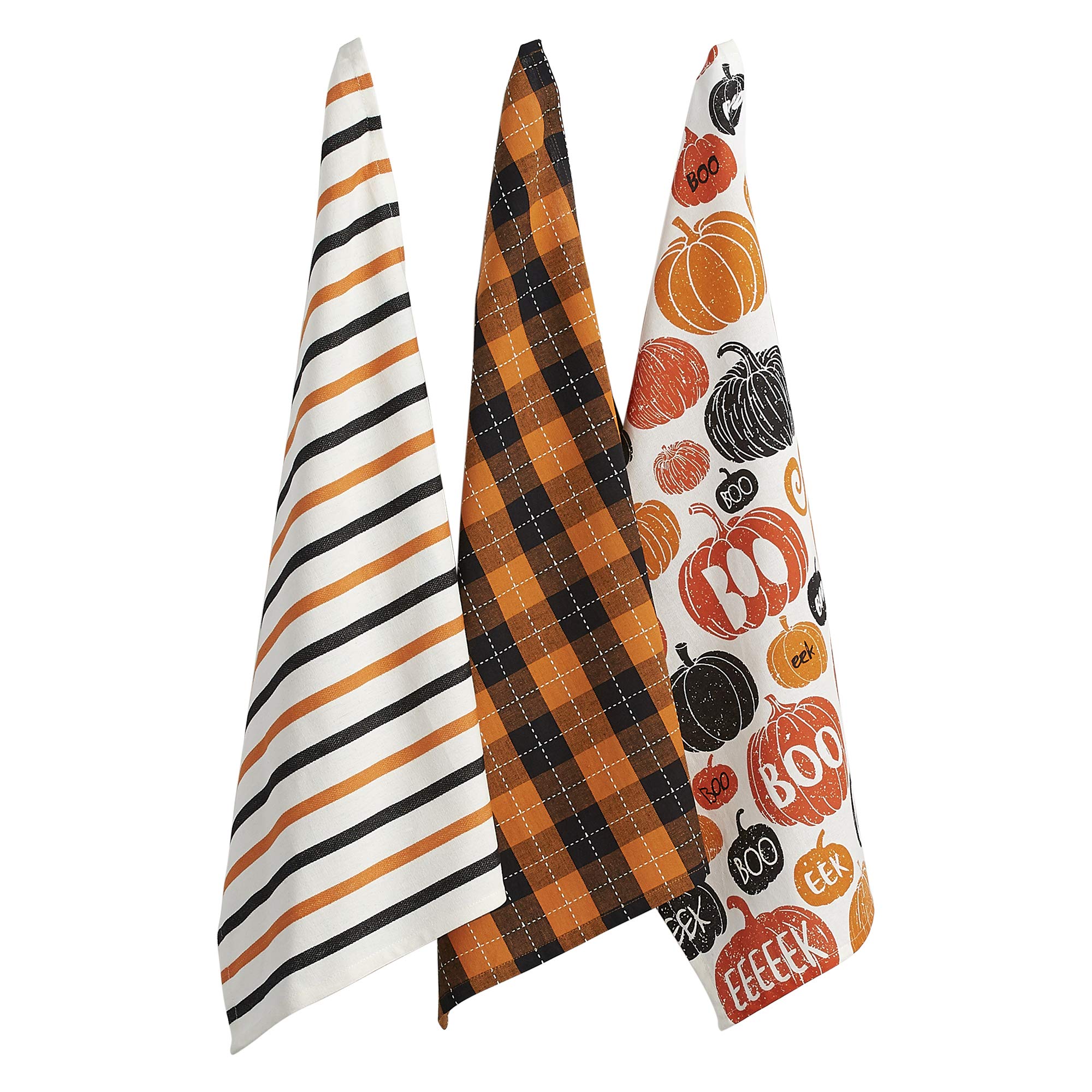 Dii Halloween Hand Towels For The Kitchen Decorative Spooky & Fun Cotton Printed Dishtowel Set, 18X28, Pumpkin Boo, 3 Count