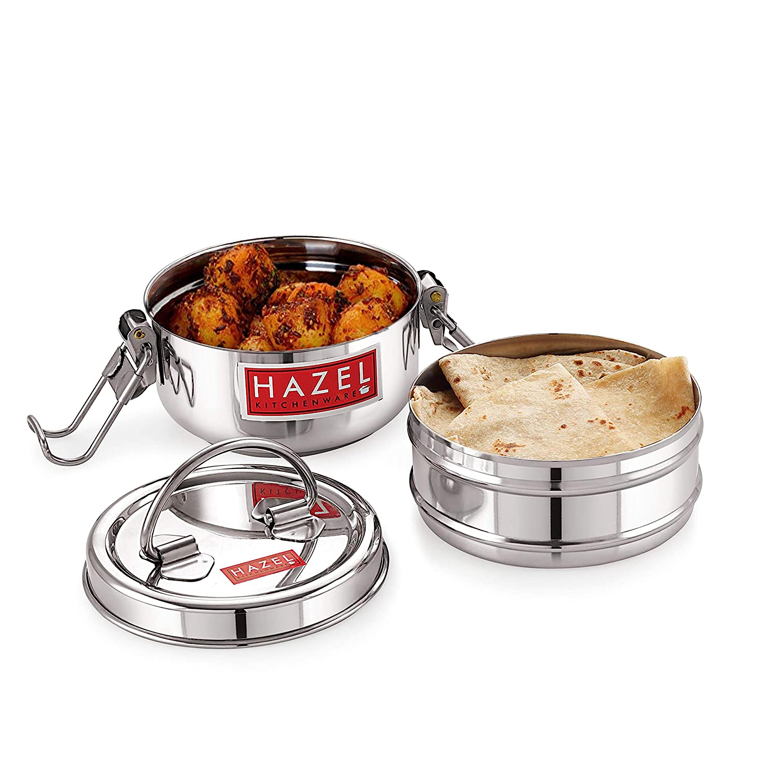 Hazel Steel Tiffin Box For Office | Stainless Steel Lunch Box Set With 2 Containers | Daily Use Multipurpose Steel Lunch Box Wit