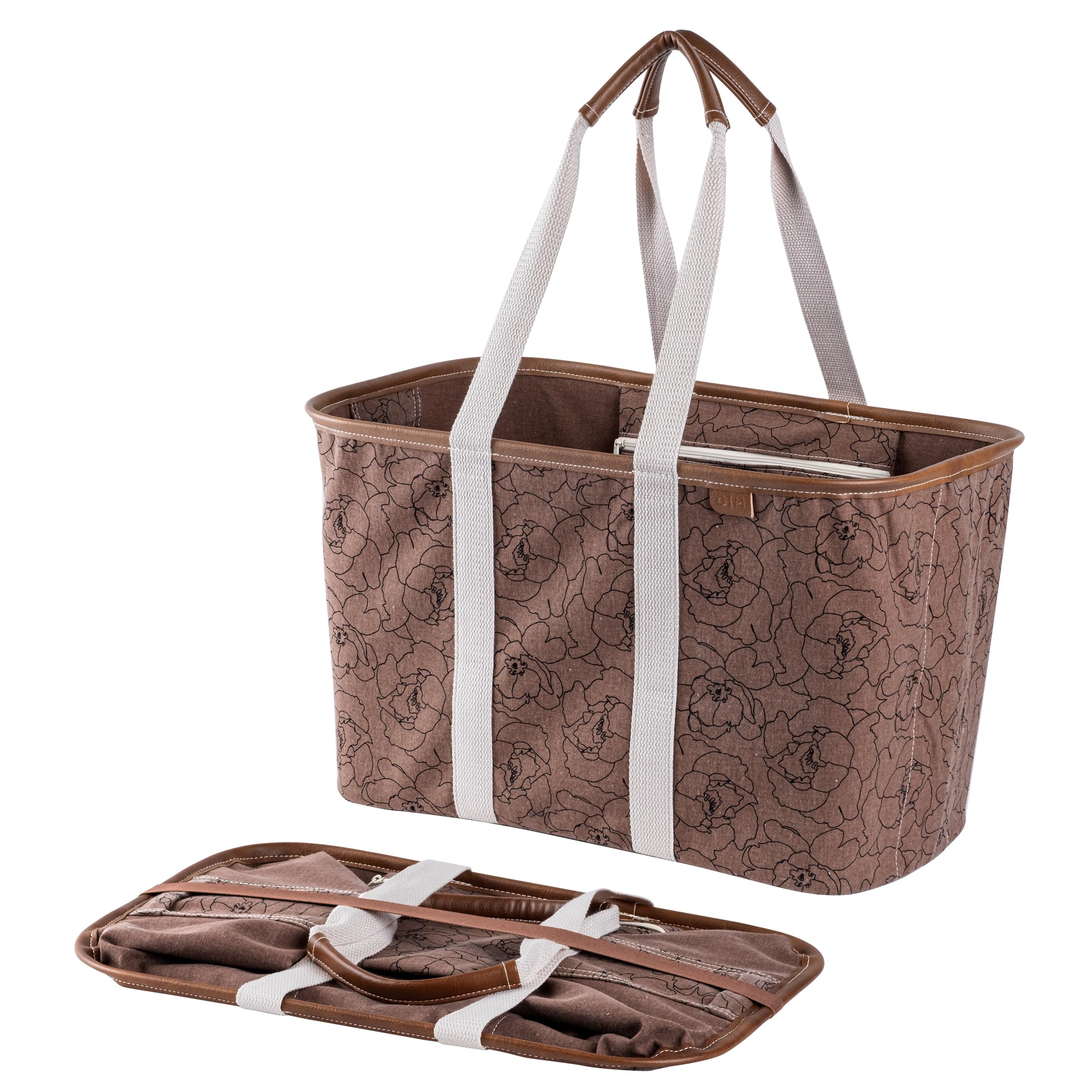 Clevermade Collapsible Luxe Tote, Peony - 30L (8 Gal) Structured Tote Bag With Handles And Reinforced Bottom - Utility, Reusable
