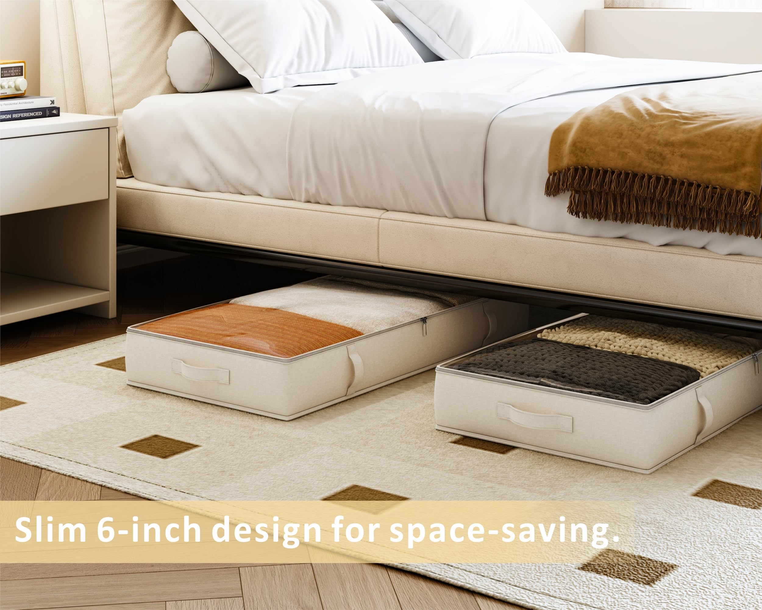 Vailando Under Bed Storage Containers, Underbed Storage Bins with 6 Inches Tall, Clothes Storage Box with Sturdy Handles and Sid