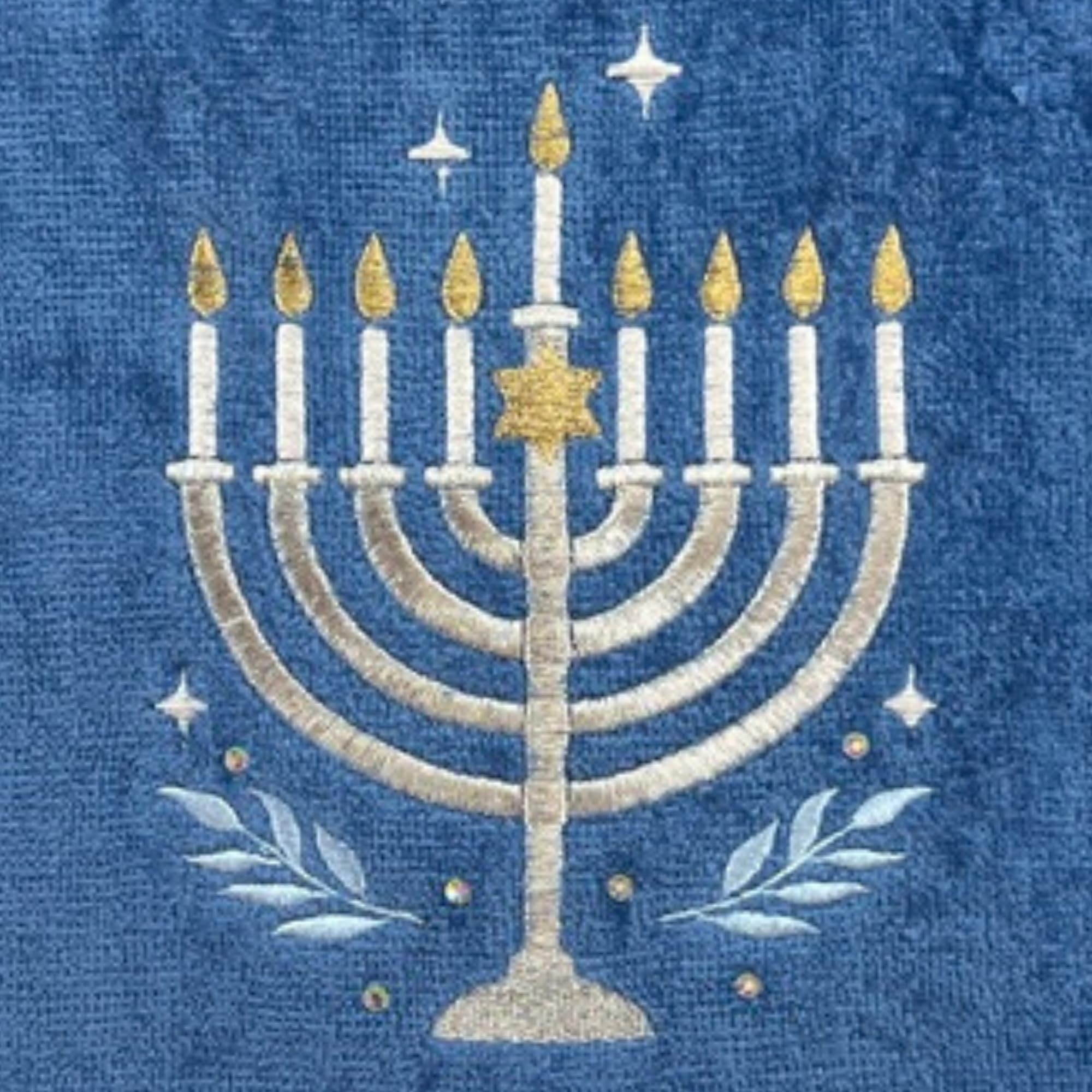 Hanukkah Menorah Bath Hand Towel Set, 16 X 25 Inches, Set Of 2, Blue Cotton Guest Towels