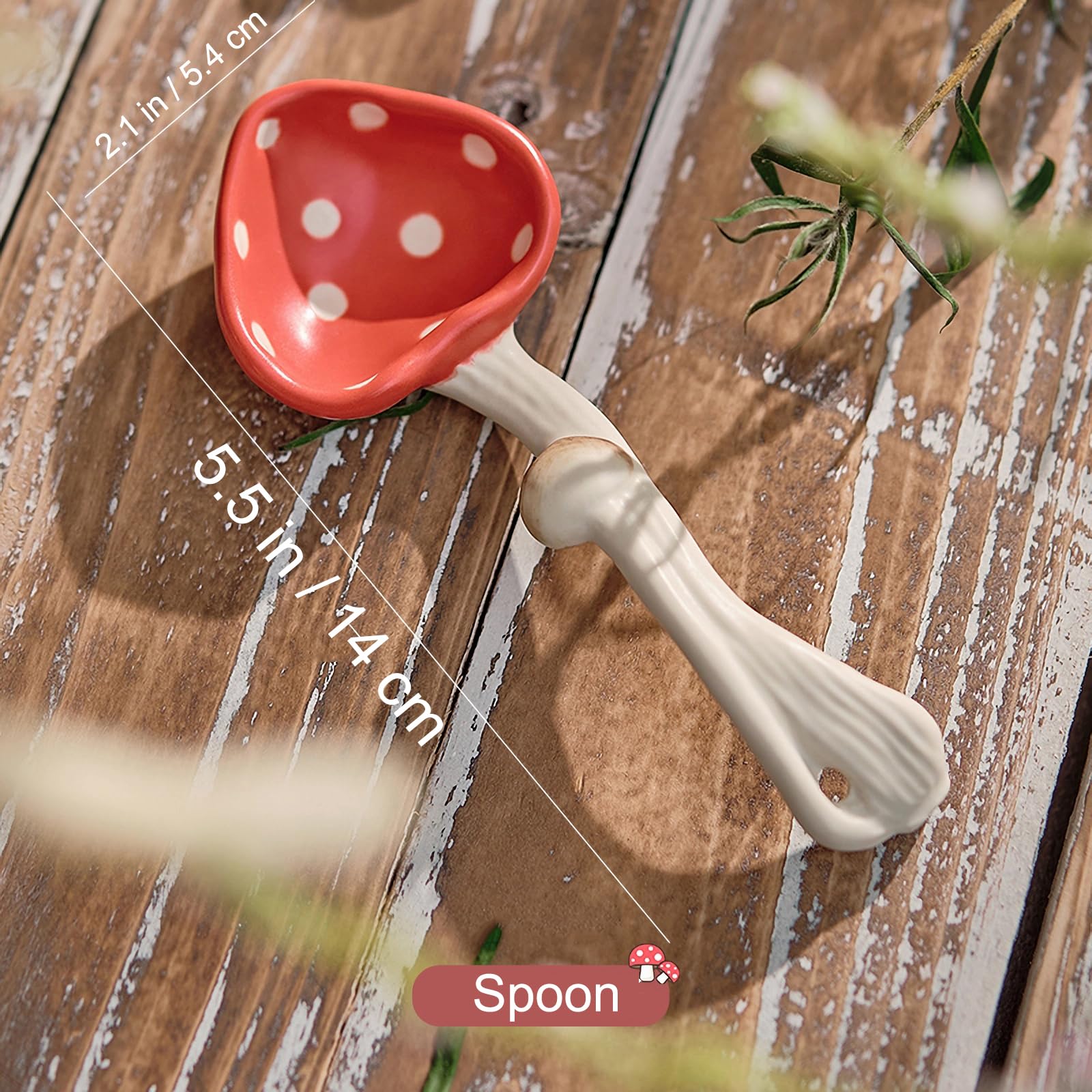 Resvuga Cute Mushroom Spoons - Soup Spoon Set Of 2, Safety Matt Ceramics - Use For Dessert, Breakfast, Soup.