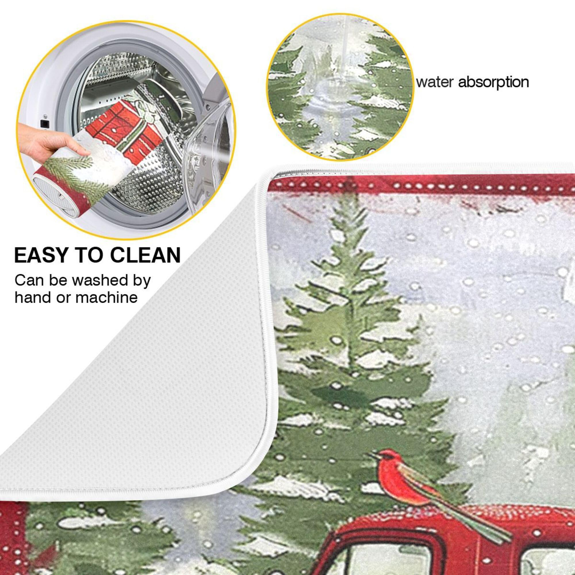 Christmas Red Truck Snowman Dish Drying Mat 18X24 For Kitchen Winter Xmas Tree Snowflake Cardinal Bird Dishes Pad Dish Drainer R