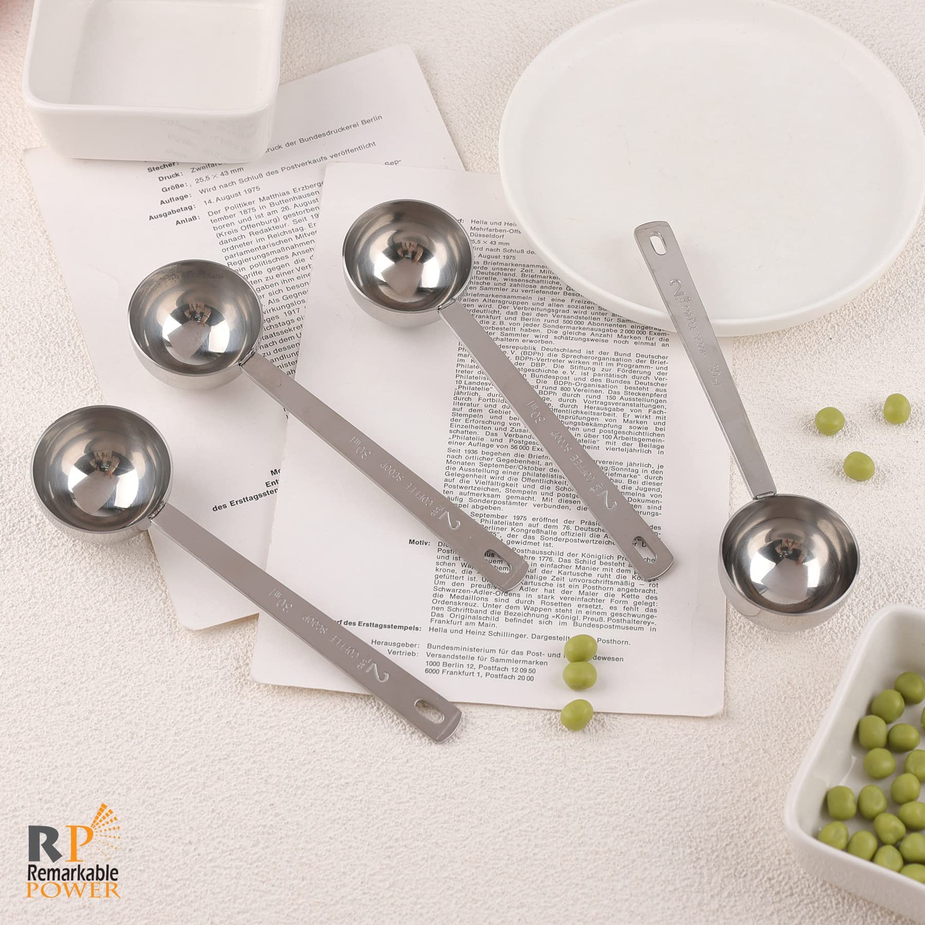 Rp Remarkable Power, 4 Pack 30 Ml Silver Stainless Steel Coffee Measuring Scoops With Long Handle 2 Tablespoon Long Handle Spoon
