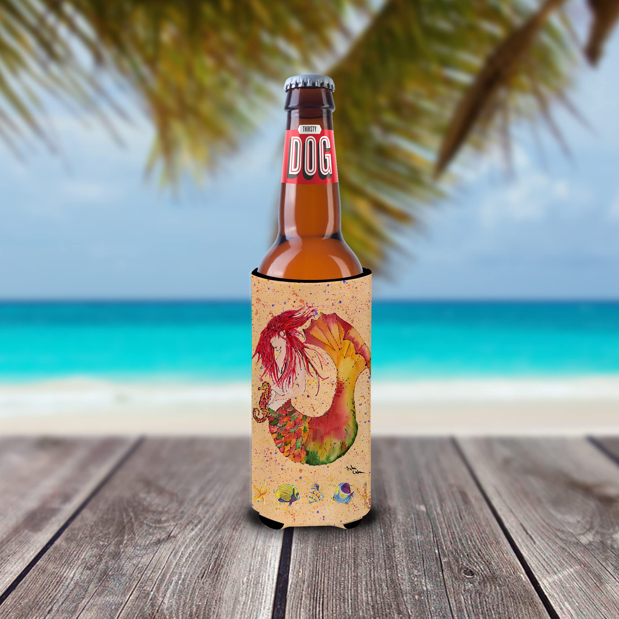Red Headed Ginger Mermaid on Coral Ultra Beverage Insulators for slim cans 8339MUK