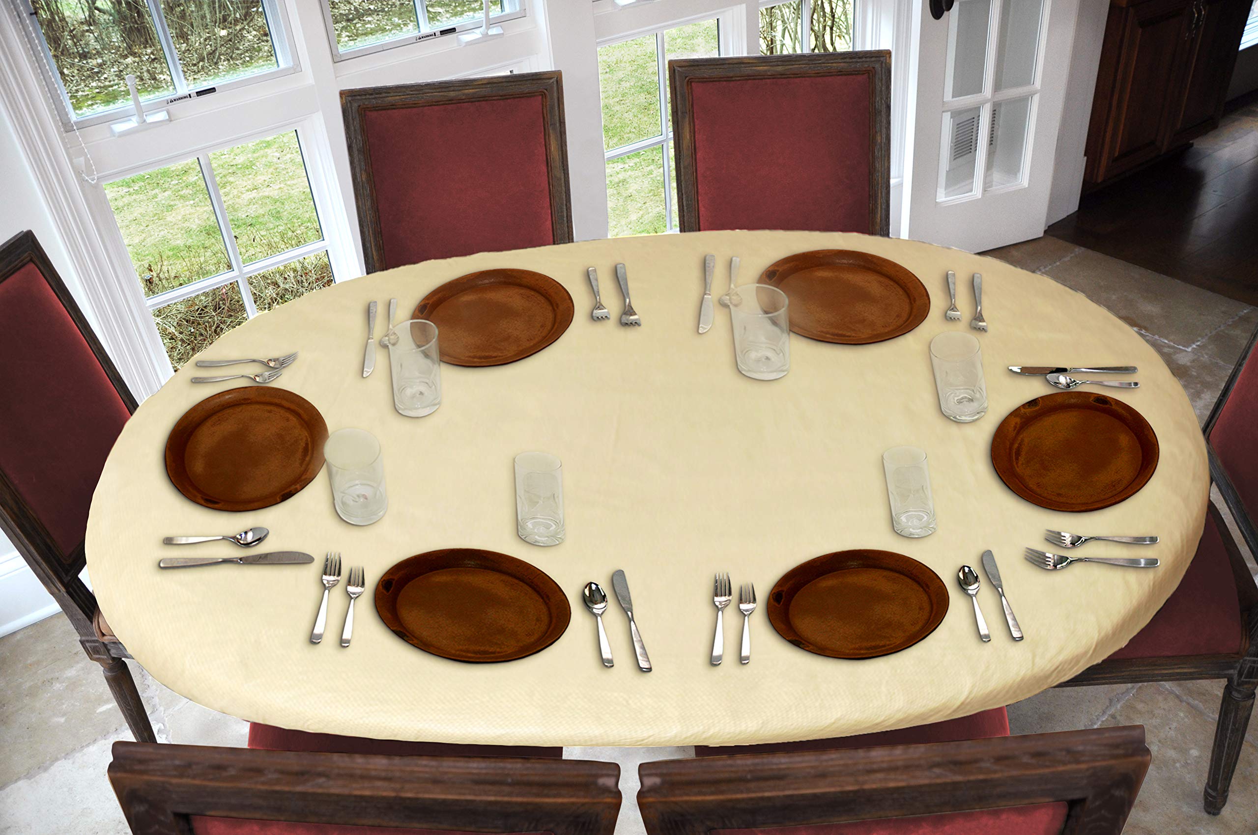Covers For The Home Deluxe Elastic Edged Flannel Backed Vinyl Fitted Table Cover - Easter Pattern - Oblong/Oval - Fits Tables Up