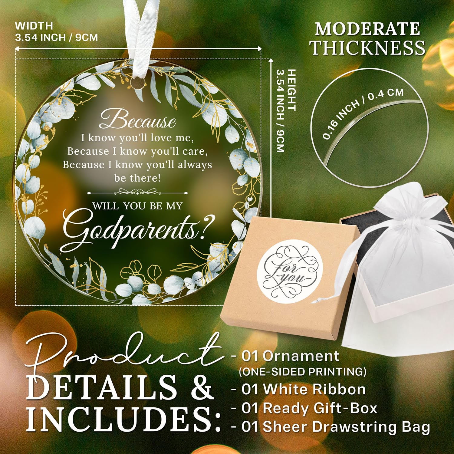 HEXMOZ Godparents Proposal Gift - Will You Be My Godparents Ornament - Godparent Gifts for Baptism, Catholic Godparent Ornament,