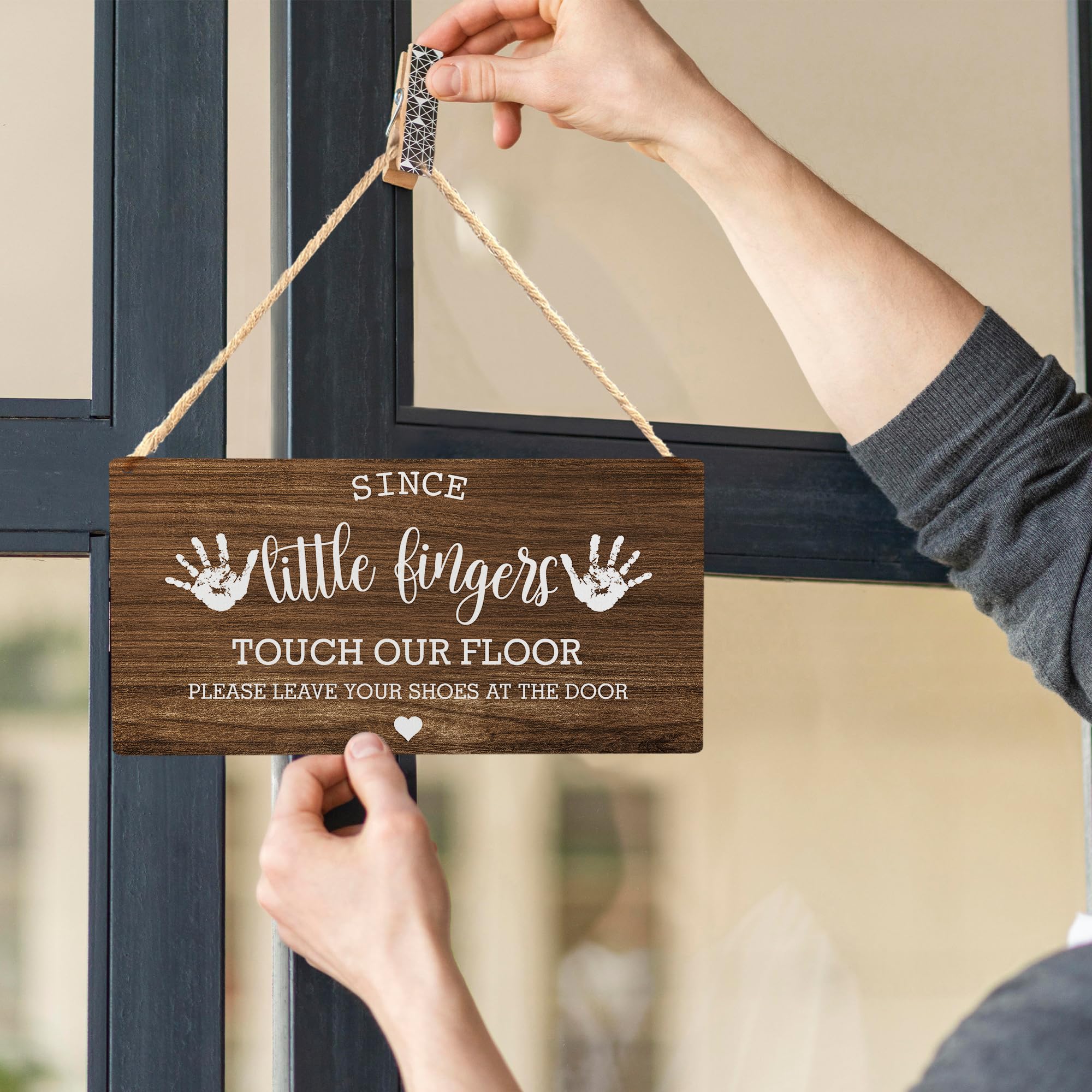 Wall Pediments Shoes Off Sign,Shoes Off Sign for Front Door,Since Little Fingers Touch Our Floor Door Sign,Shoes Off Hanging Wel