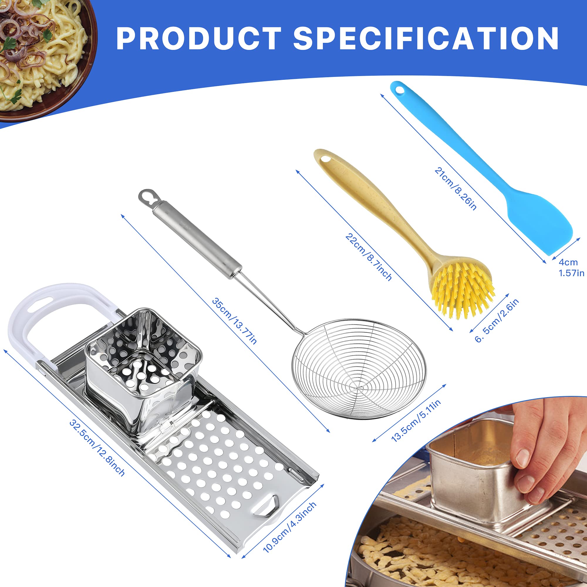 Worldity Stainless Steel Spaetzle Maker, Homemade Germany Spaetzle Noodle Maker With Comfortable Rubber Handle, Including Skimme