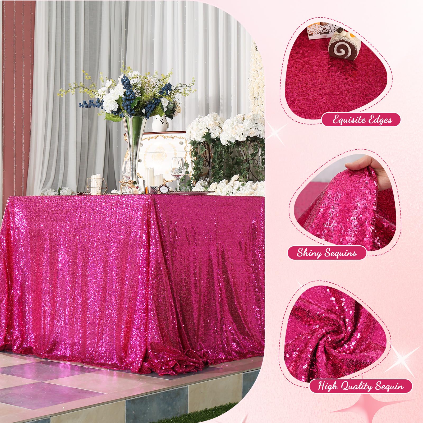 Partydelight Hot Pink Sequin Tablecloth 50X80 Inch Rectangle Tablecloth Glitter Tablecloth For Party Baby Shower Christmas Decor