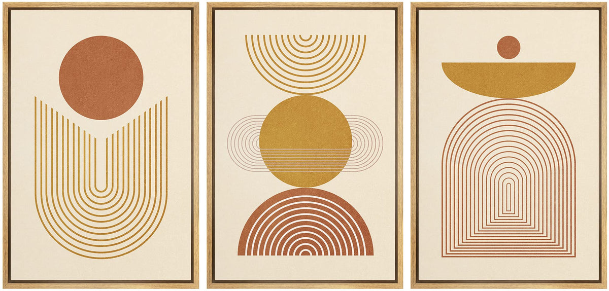 Idea4Wall Framed Canvas Print Wall Art Set Mid-Century Geometric Wave Polygons Abstract Shapes Illustrations Minimalism Boho Boh
