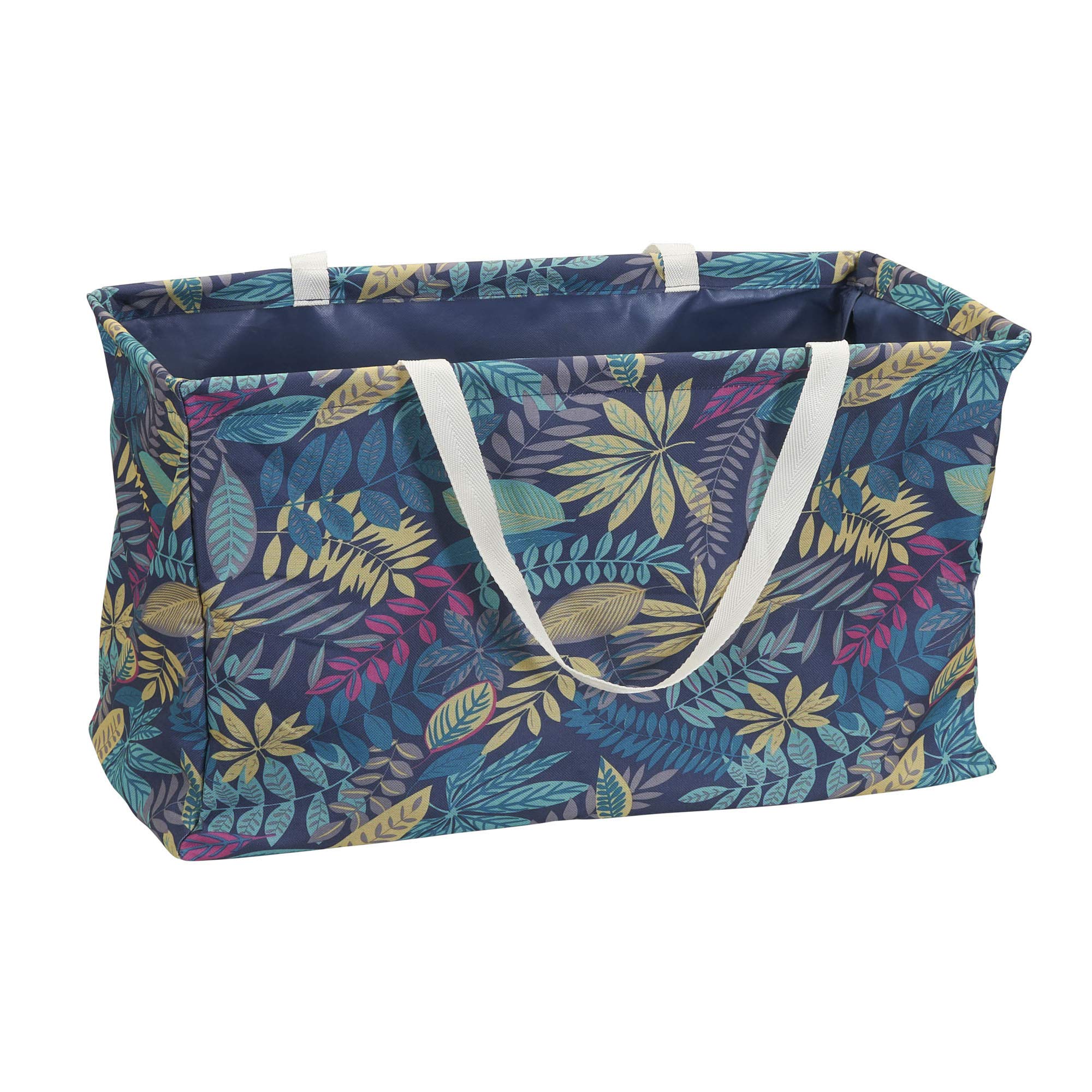 Household Essentials Krush Canvas Utility Tote| Reusable Beach Bag | Blue Palm Leaf