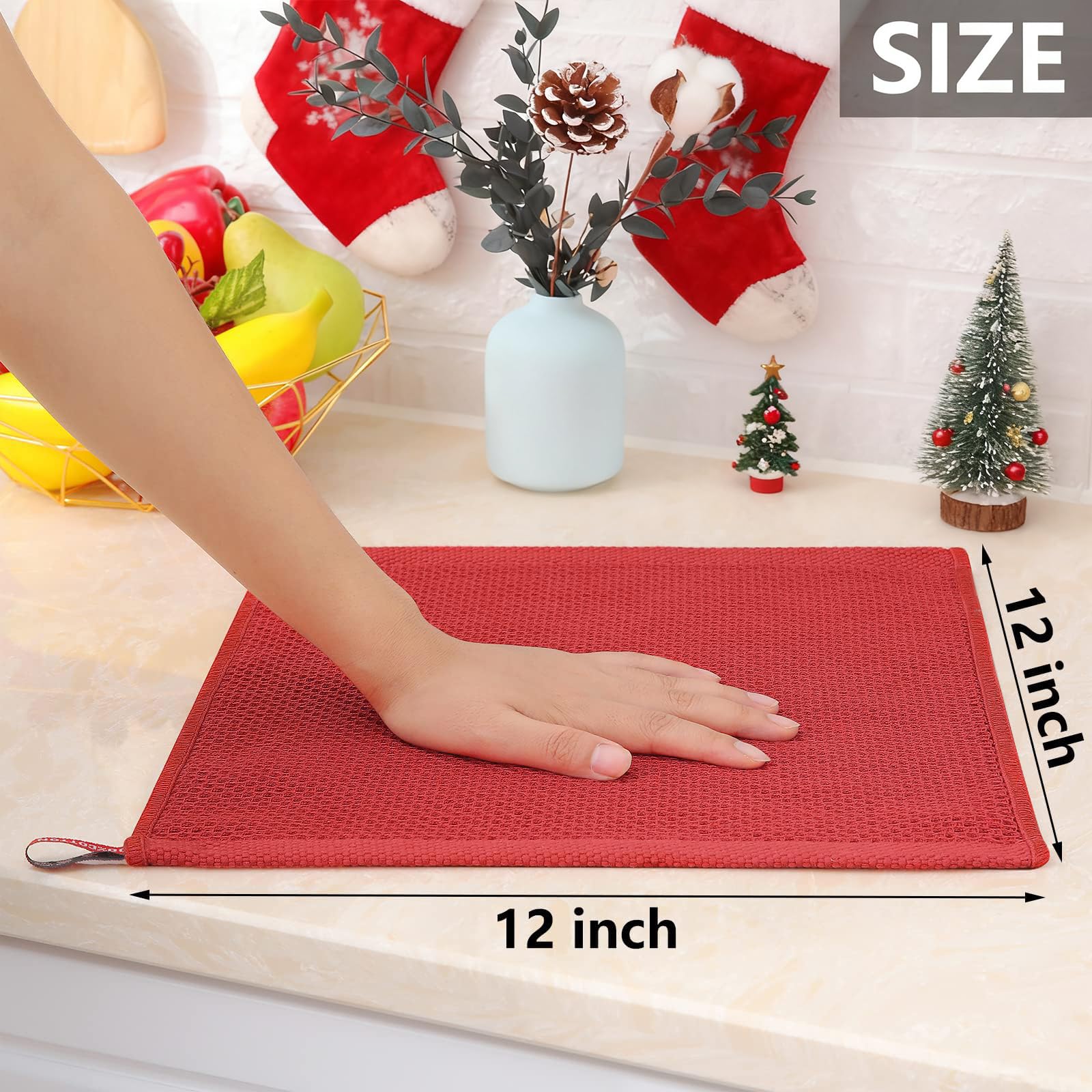 Homaxy 100% Cotton Waffle Weave Kitchen Dish Cloths, Ultra Soft Absorbent Quick Drying Dish Towels, 12 x 12 Inches, 8-Pack, Bric