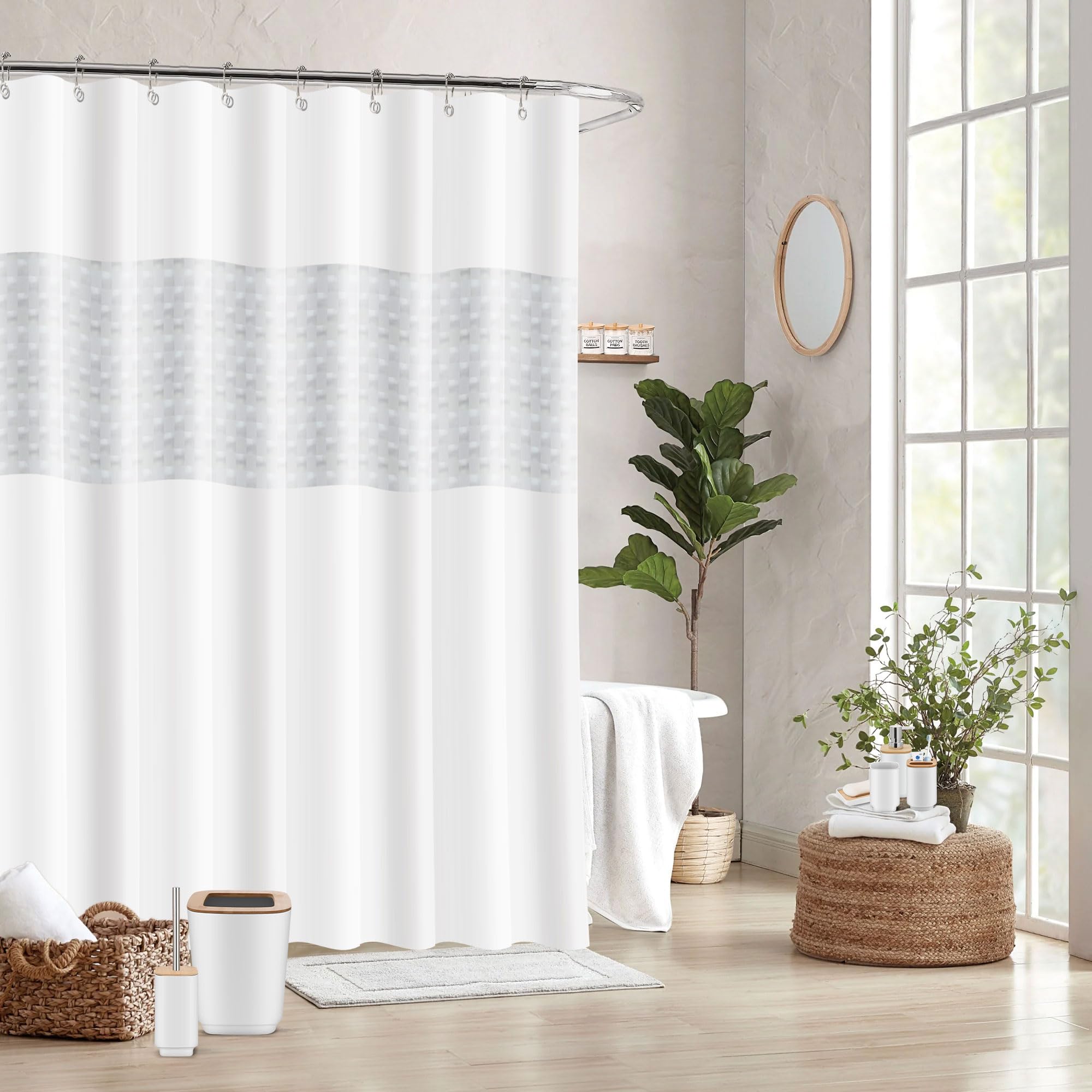 Imavo White Bathroom Set,24 Pcs Bathroom Accessories Set With Shower Curtain,Tray,Trash Can,Soap Dispenser,Soap Dish, Toothbrush