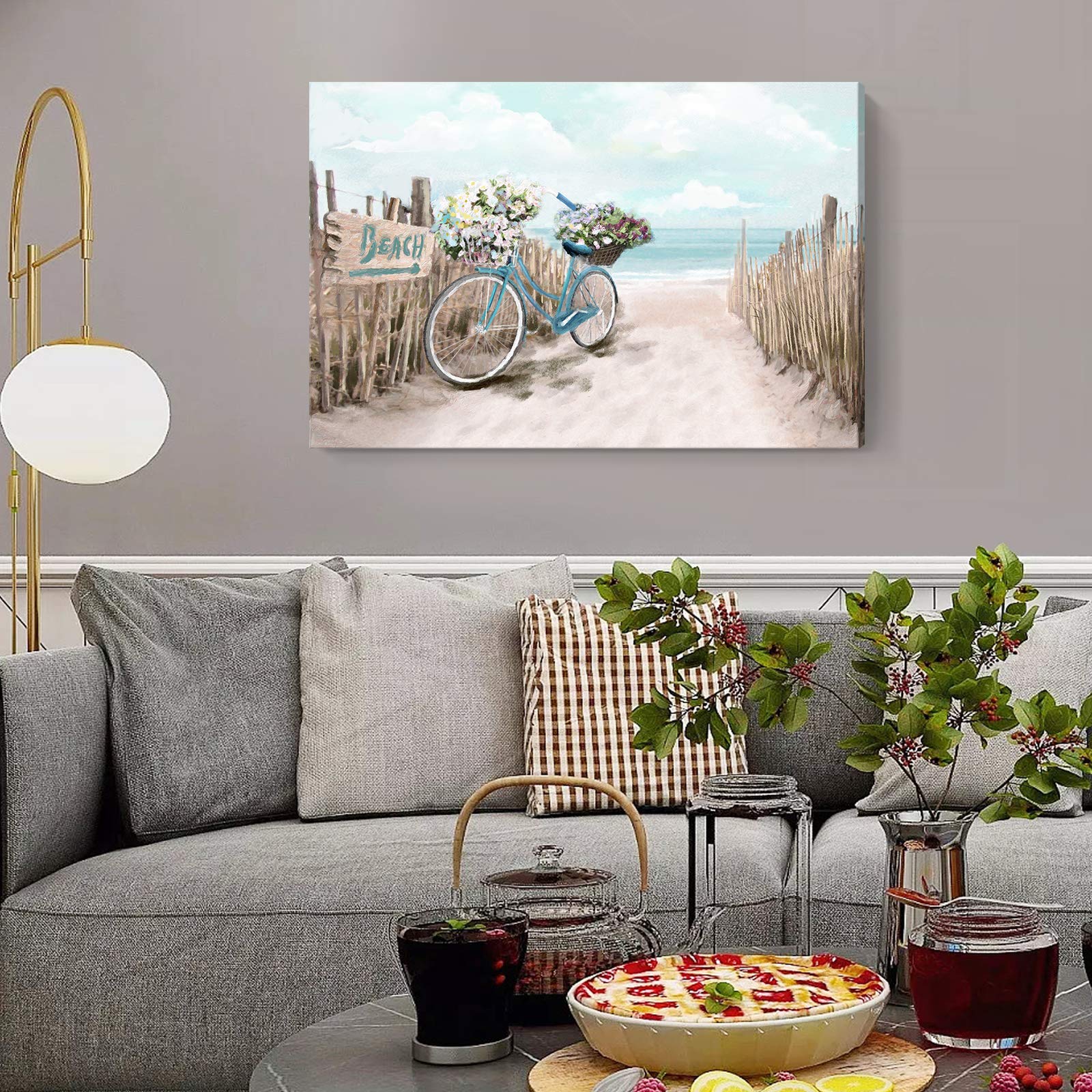 Large Wall Art For Living Room D  Cor Beach Picture Wall Art Modern Framed Sea Seaside Bicycle Canvas Print Seascape Artwork Oce